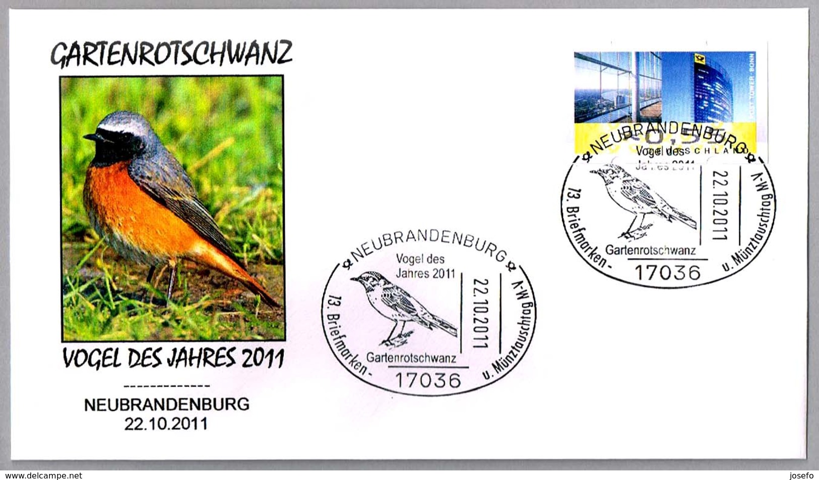 COLIRROJO REAL - Common Redstart - Gartenrotschwanz. Ph.phoenicurus. Neubrandenburg 2011 - Afstempelingen & Vlagstempels