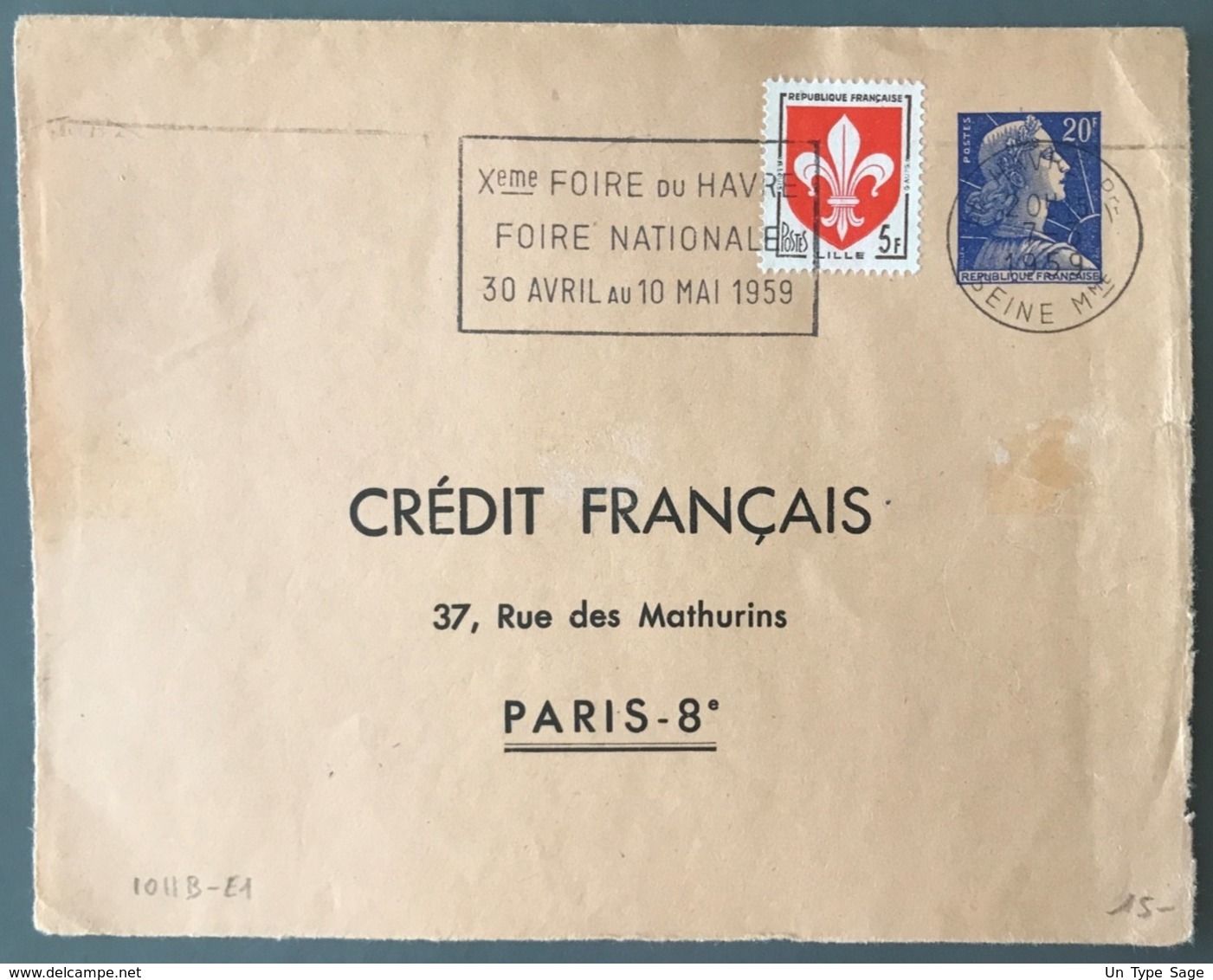 France Entier-lettre Muller N°1011B-E1 - Repiquage Crédit Français - (C1253) - Umschläge Mit Aufdruck (vor 1995)