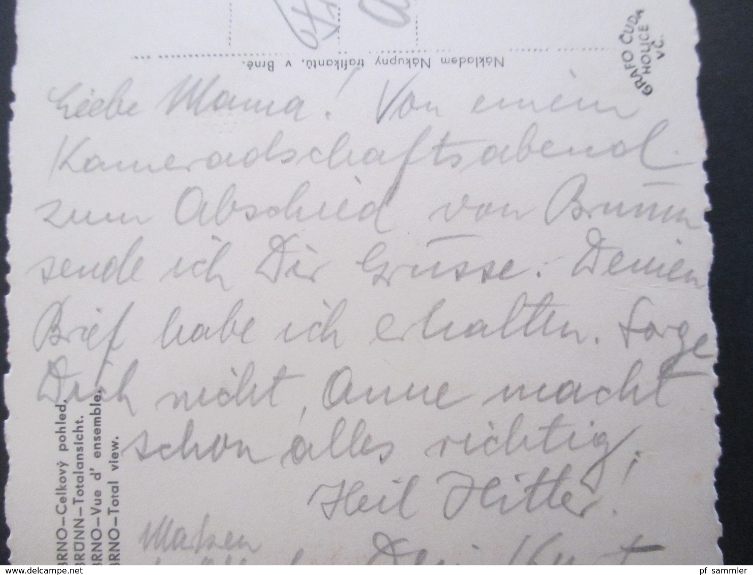 Böhmen Und Mähren 1939 Ansichtskarte Brünn Totalansicht Schreiber Schreibt Vom Kameradschaftsabend Abschied Von Brünn - Cartas & Documentos