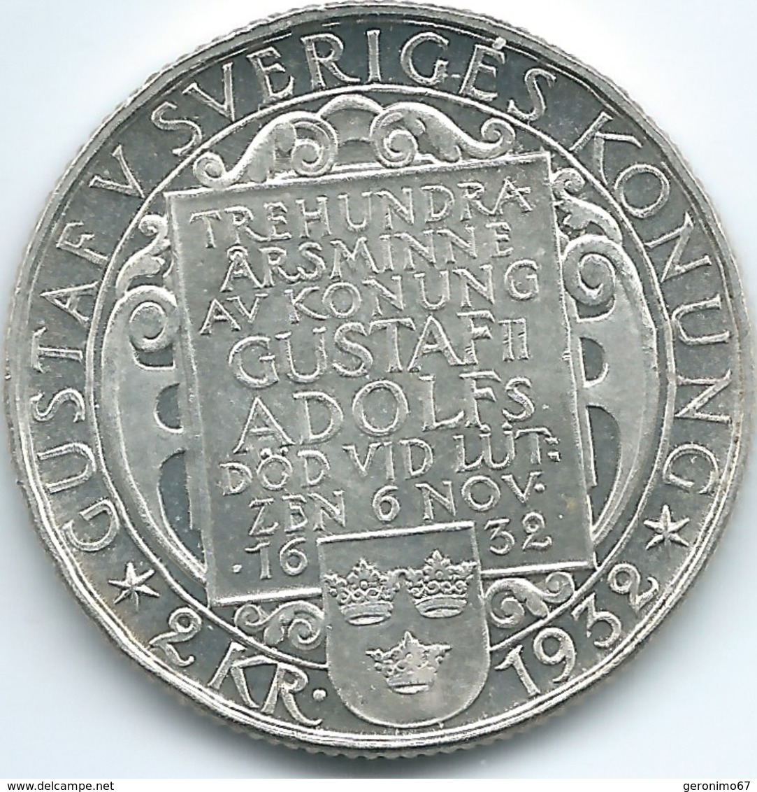 Sweden - 1932 - Gustav V - 2 Kronor - KM805 - 300th Anniversary Of The Death Of Gustaf II Adolf - Schweden