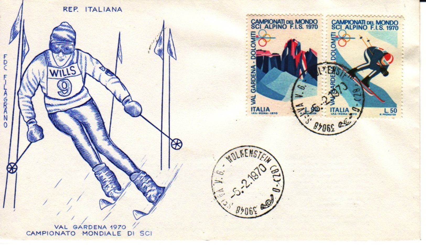 ITALIE : 1970 - FDC - Championnat Mondial De Ski Alpin - Ski