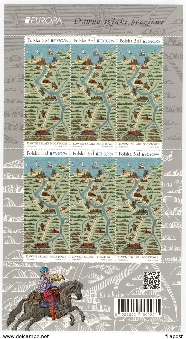 Poland 2020 Europa CEPT Map Of Poland With The Main Postal Routes Vistula River Postman Mini Sheet MNH** - Neufs