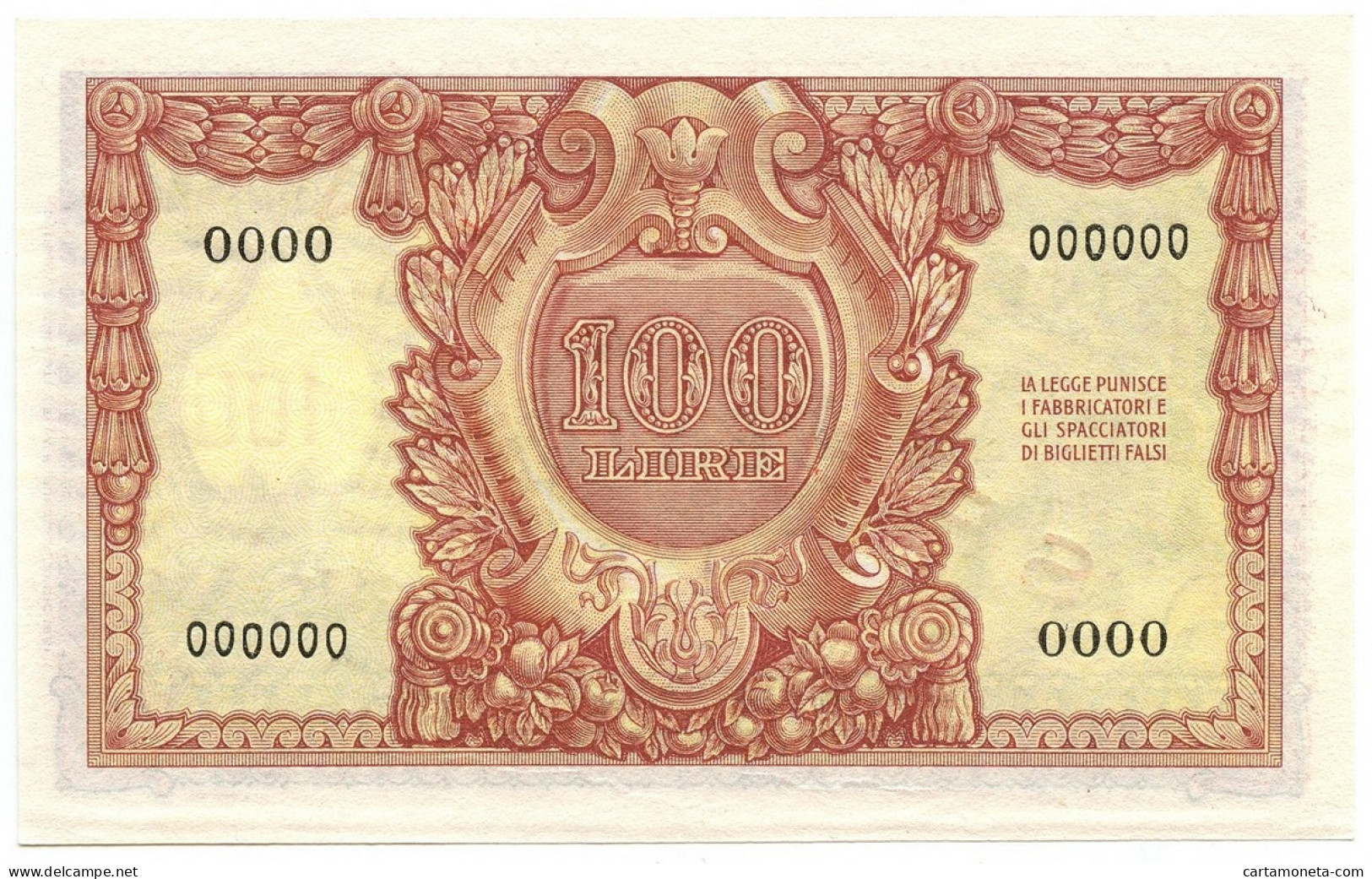 100 LIRE SPECIMEN BIGLIETTO DI STATO ITALIA ELMATA DI CRISTINA 31/12/1951 SUP+ - [ 8] Specimen