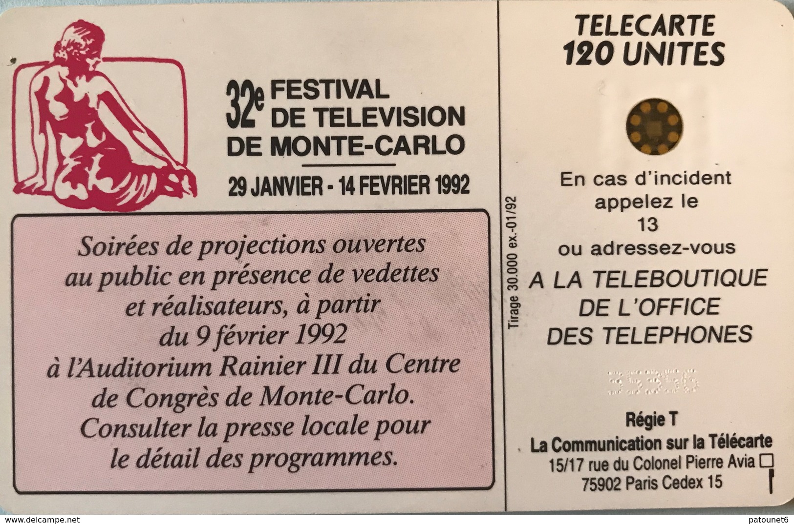 MONACO  -  Phonecard  -  MF 22  -  Festival De Télévision  -  120 Unités - Monaco