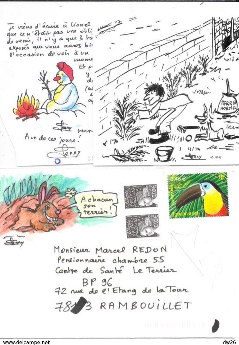 Vieux Papiers, Correspondance Avec Illustration Signé Genny (Geneviève Lefèvre) Lot De 12 Lettres Et Enveloppes - Manuscrits
