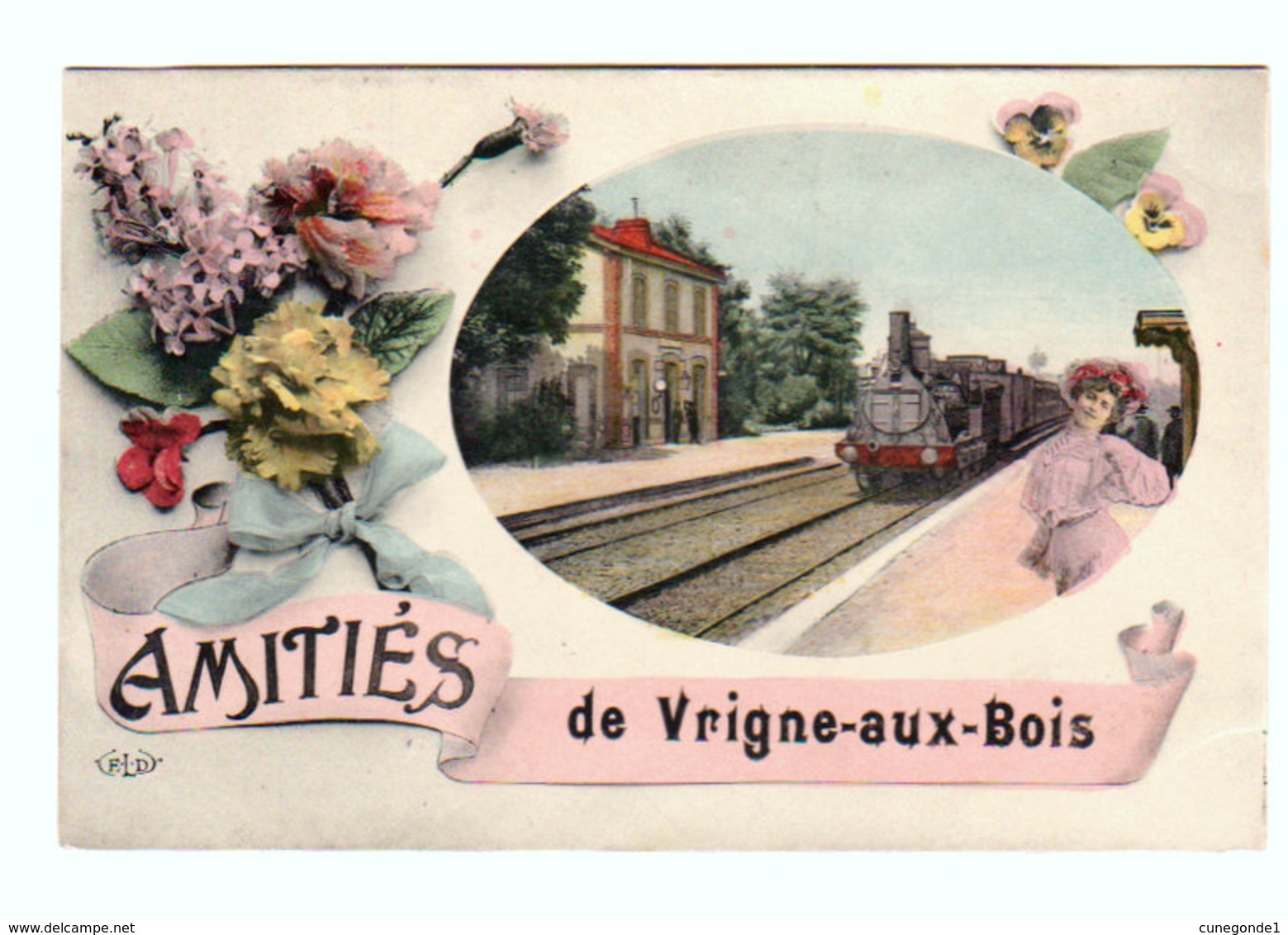 CPA Amitiés De VRIGNE-AUX-BOIS ( Rare Fantaisie Fleurs Gare Et Train ) - Circulée En 1911 - 2 Scans - Other & Unclassified