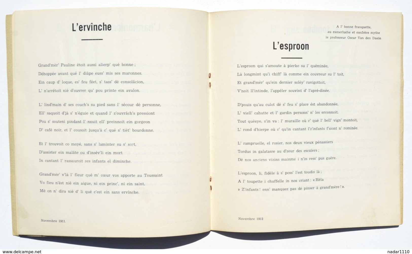 MONS : Charles Dausias - Sonnéts D'Toussaint à Grand'Mère - Patois Montois, 1954 - Song Books