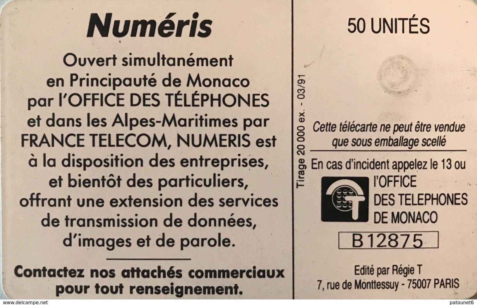 MONACO  -  Phonecard  -  MF 14  -  Numéris  -  50 Unités - Monaco