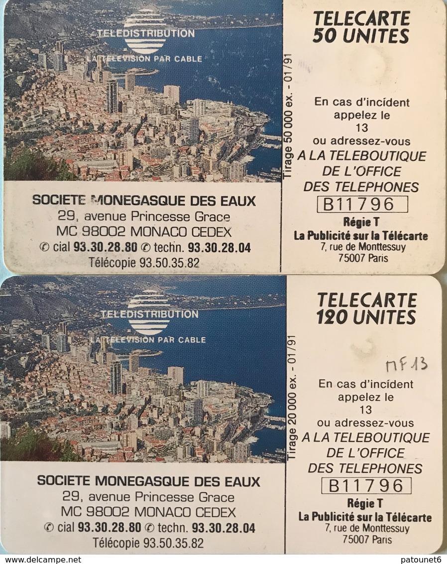 MONACO  -  Phonecard  -  MF 12 Et MF 13 (paire)  -  Télé Câblée  - 50 Et 120 Unités - Monaco