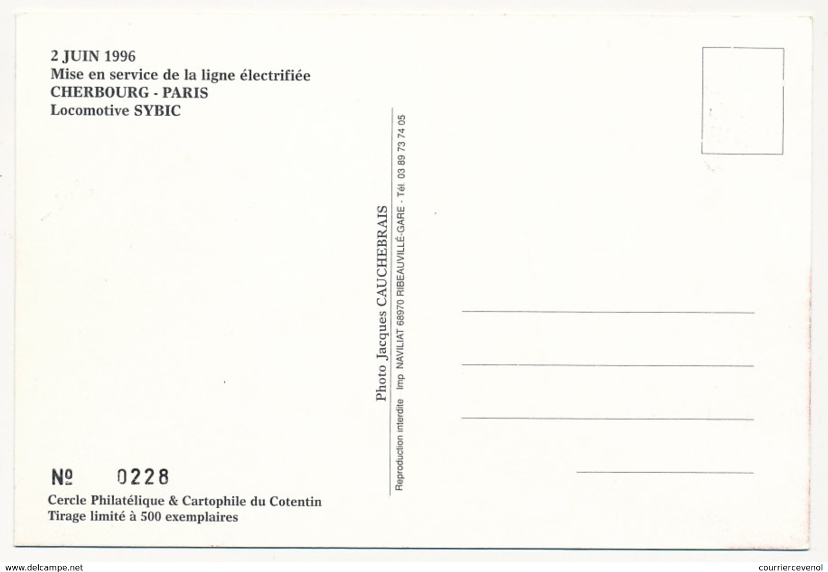 FRANCE - Cachet Temp. "Electrification De La Ligne Cherbourg Paris - 2 Juin 1996 CHERBOURG" Sur CPM - Trenes