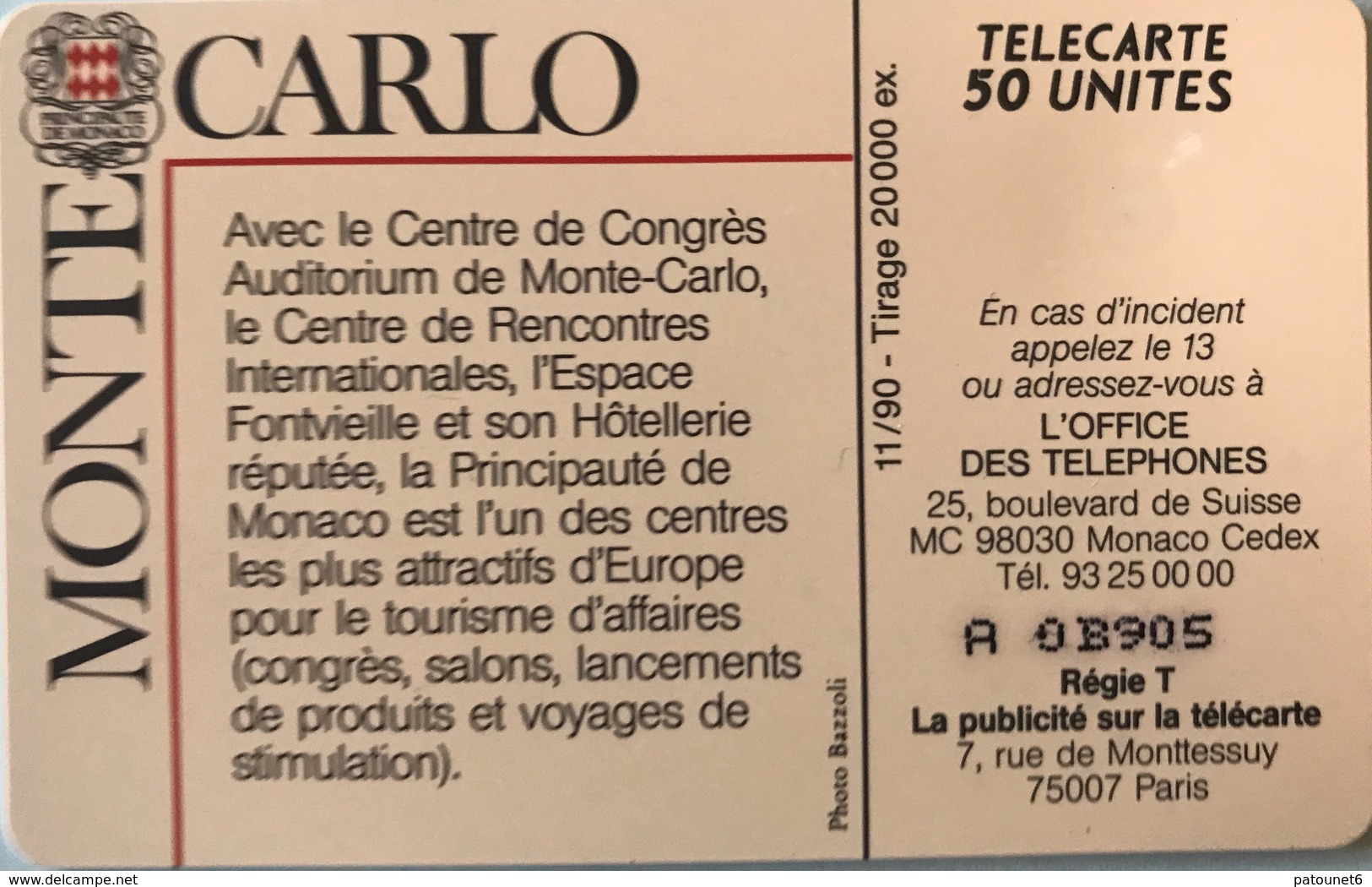 MONACO  -  Phonecard  -  MF 10  -  Palais Des Congrés  -  50 - Monaco