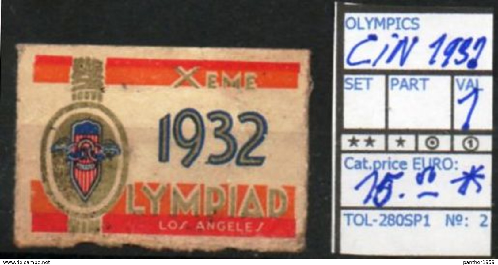 AMERICA:USA#OLYMPIC GAMES LOS ANGELES 1932 #SERIE(S) (TOL 280SP-1 (02) - Verano 1932: Los Angeles