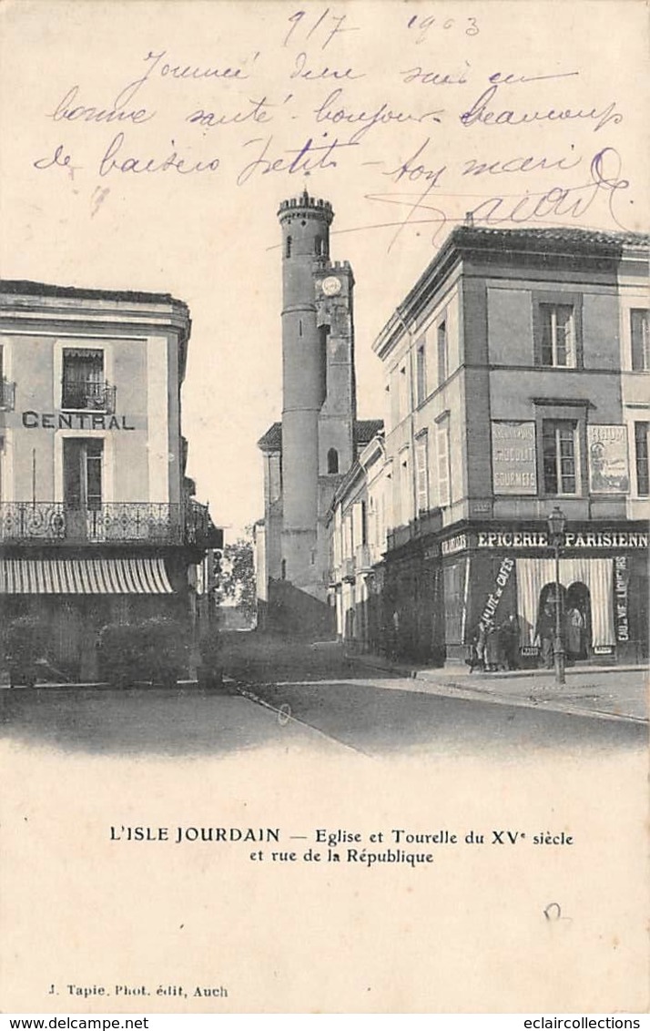 L'Isle Jourdain           32           Rue De La République. Eglise Et Tourelle      (Voir Scan) - Autres & Non Classés