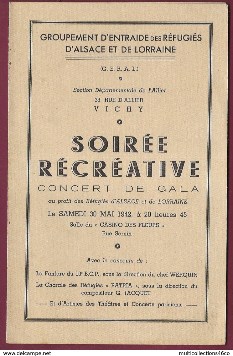 050520B - Programme 1942 Concert Gala Au Profit Des Réfugiés ALSACE LORRAINE à VICHY Fanfare 10e BCP - 1939-45