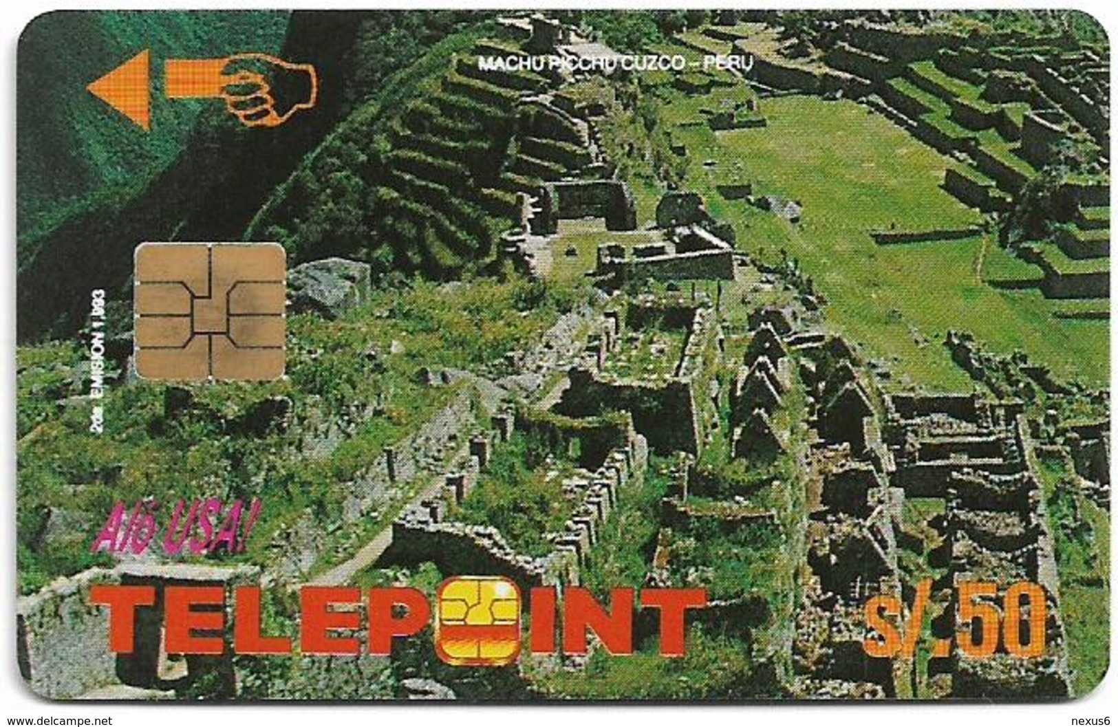 Peru - Telepoint - Machu Picchu Puzzle Piece 3/4 (Reverse 'Telecable'), 50Sol, 8.000ex, Used - Peru