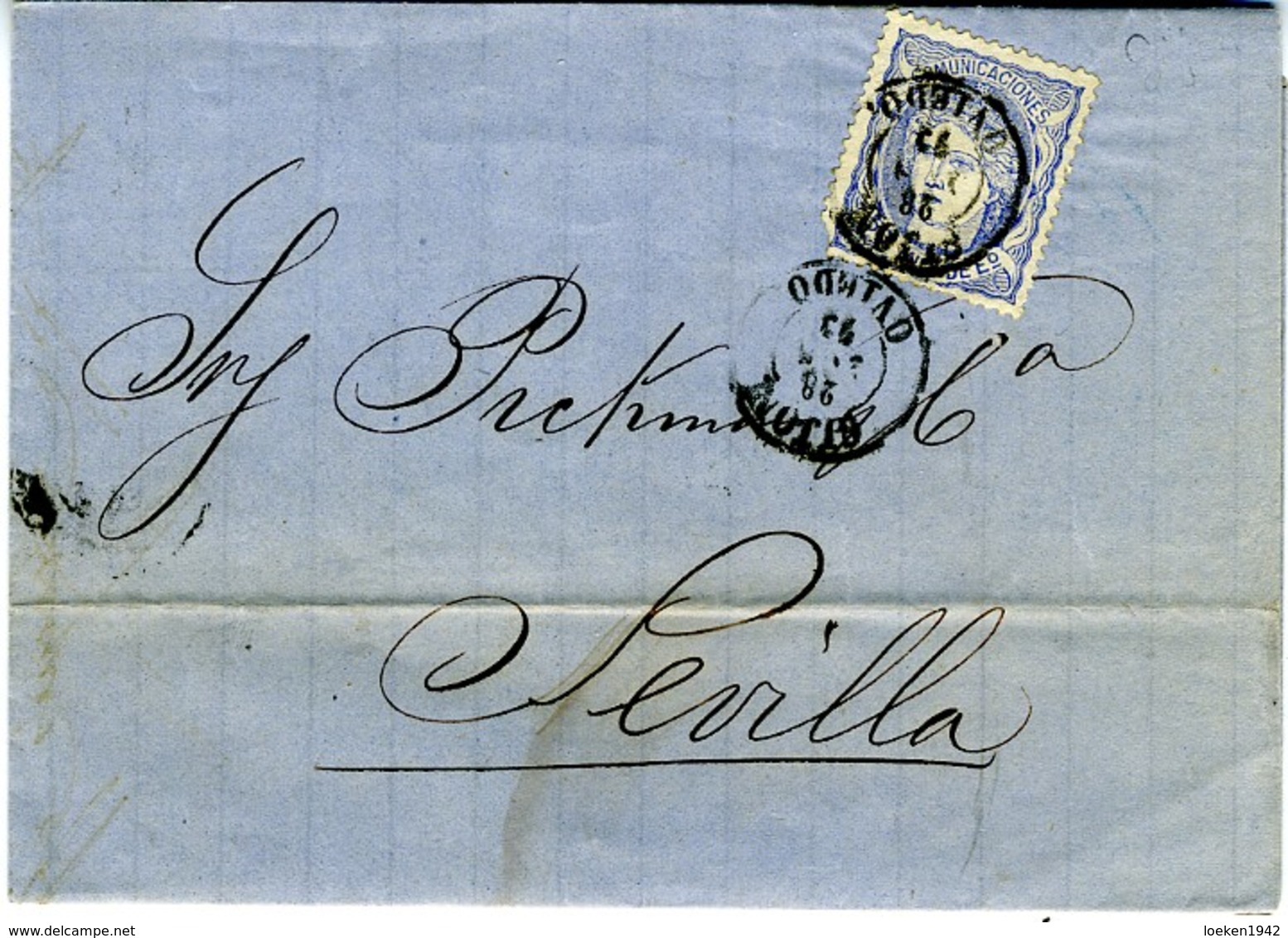 ESPAGNE 1870  LETTRE  GIJON   A SEVILLA  50MILS N° 107     Ref LC34 - Storia Postale