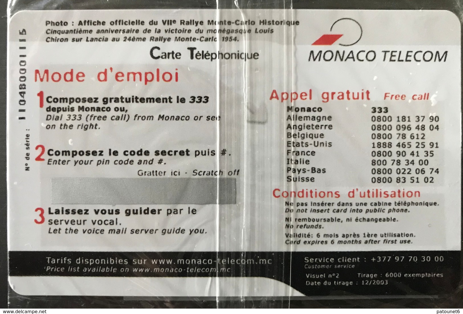 MONACO  -  Prepaid  -  VII Rallye Monte-Carlo  -  Monaco Telecom  (Neuve) -  7,50 E. - Monace