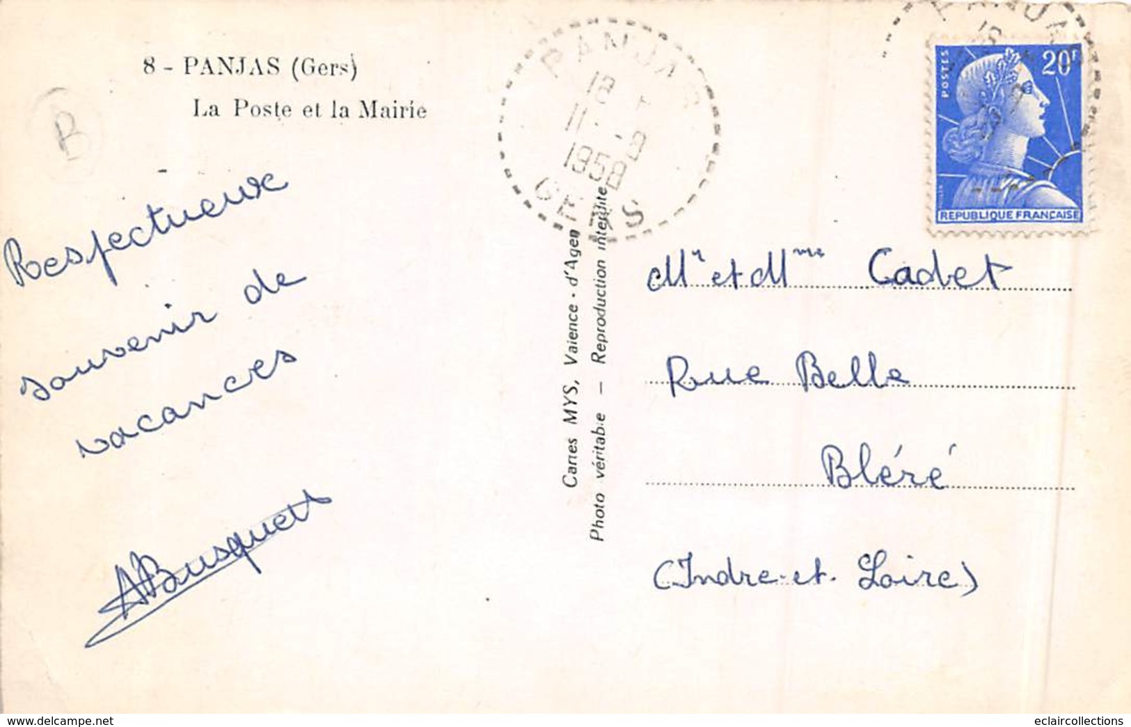 Panjas           32         La Poste Et La Mairie     1950      (voir Scan) - Riscle