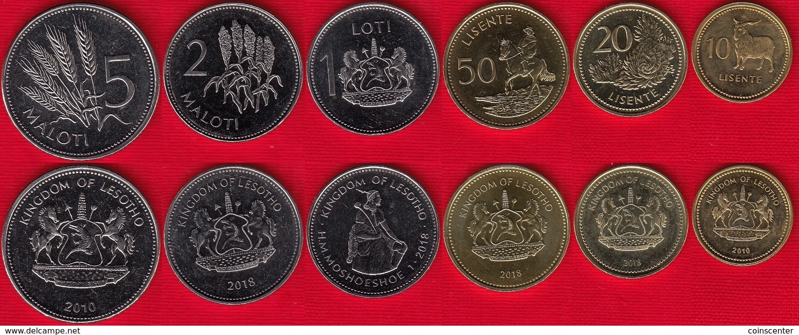 Lesotho Set Of 6 Coins: 10 Lisente - 5 Maloti 2010-2018 UNC - Lesotho