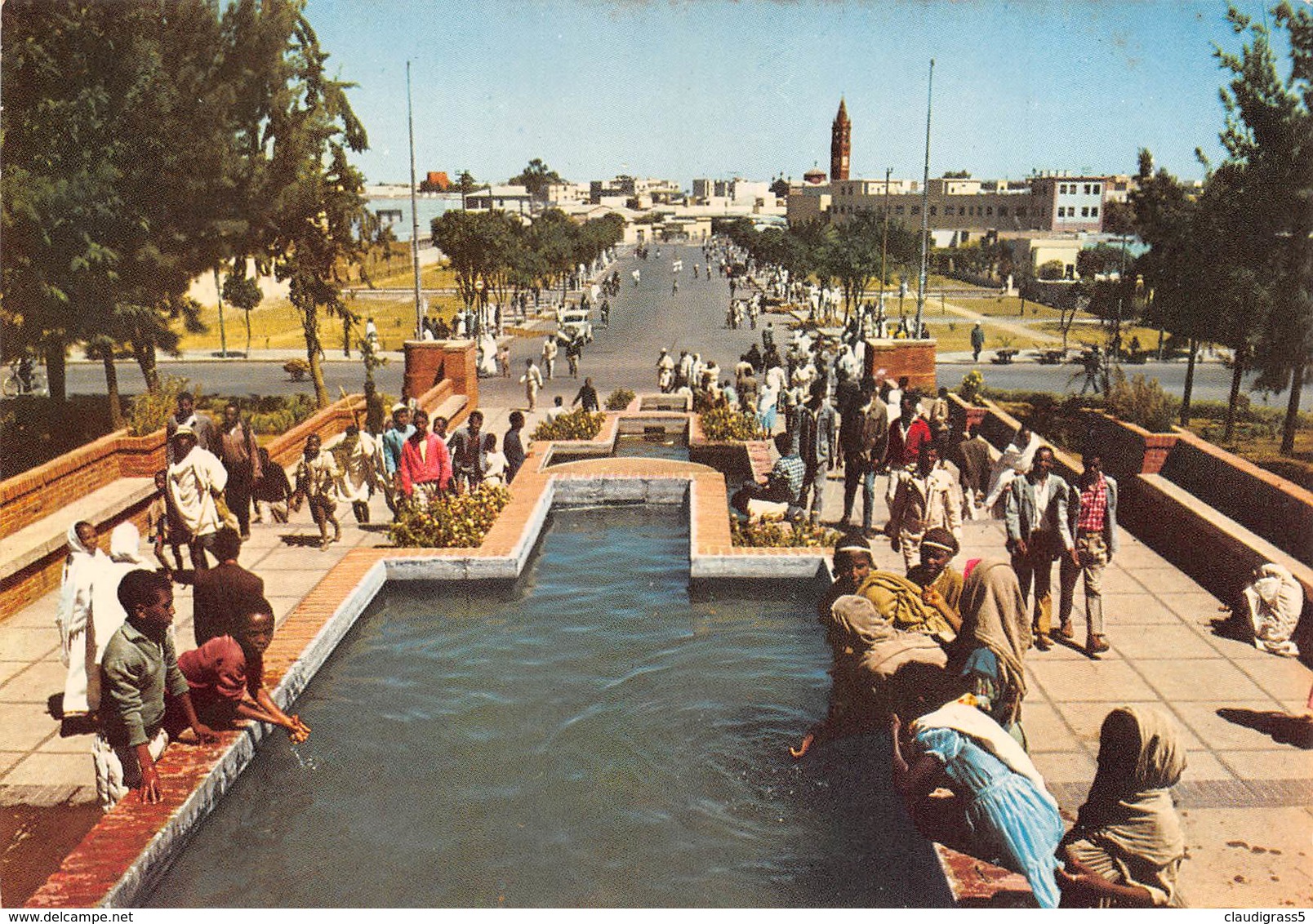 1232"ETHIOPIA-ASMARA-(AFRICA)- SCORCIO PANORAMICO" ANIMATA CON FONTANA  CART ORIG - Etiopia