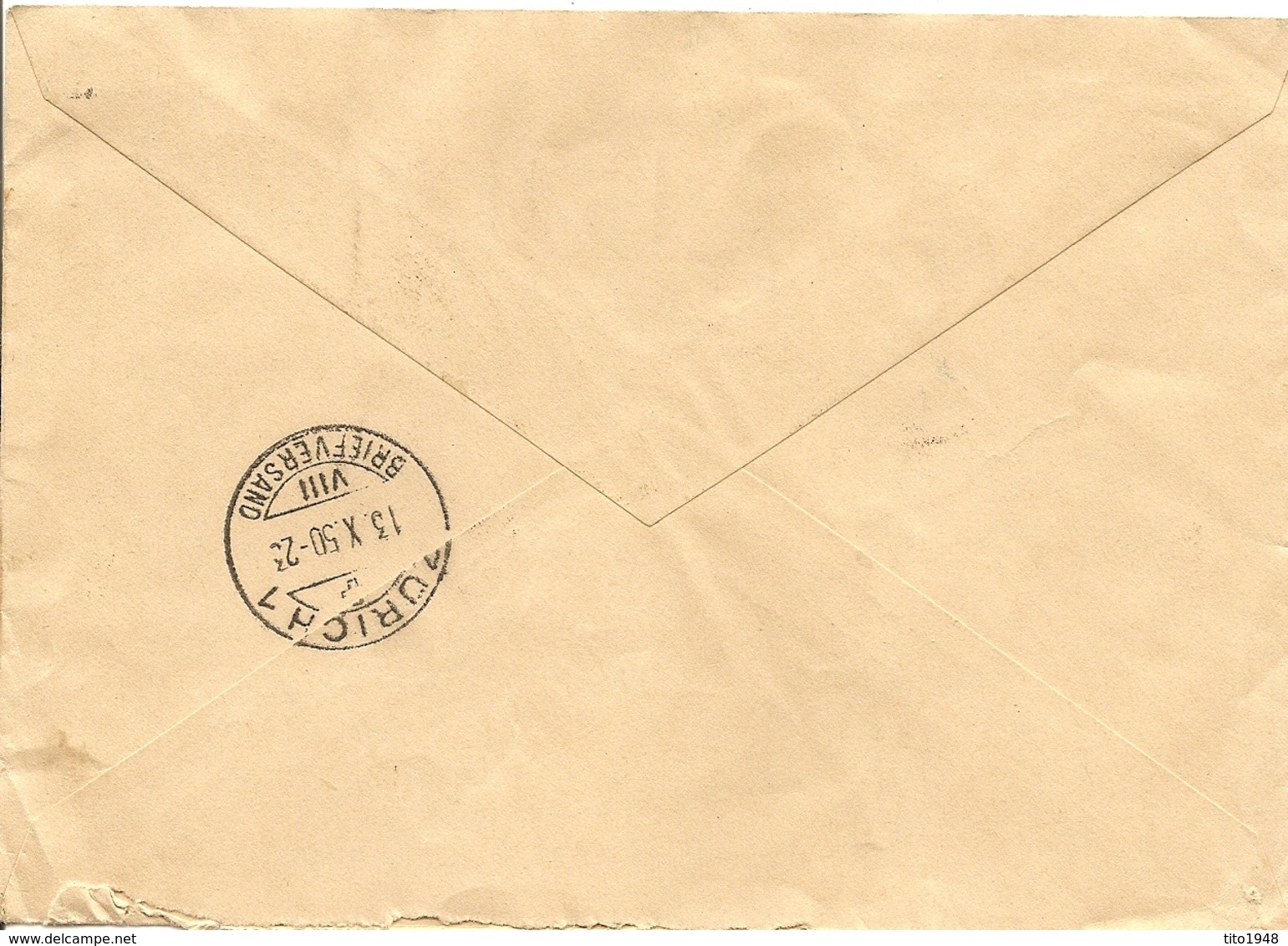 Italia 10.10.1950 Padova To Zürich Switzerland, Cover Mi 804, See Scans - 1946-47 Période Corpo Polacco