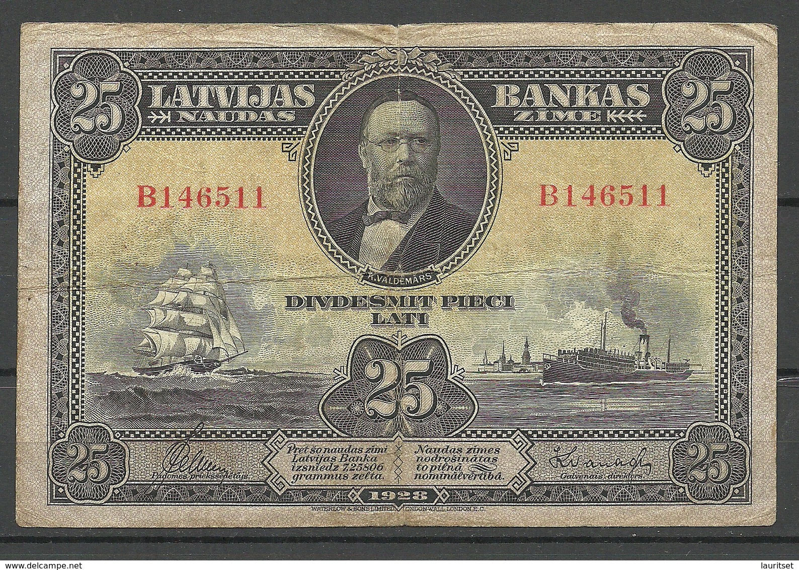 LATVIA Lettland 1928 Bank Note Banknote 25 Lati - Latvia