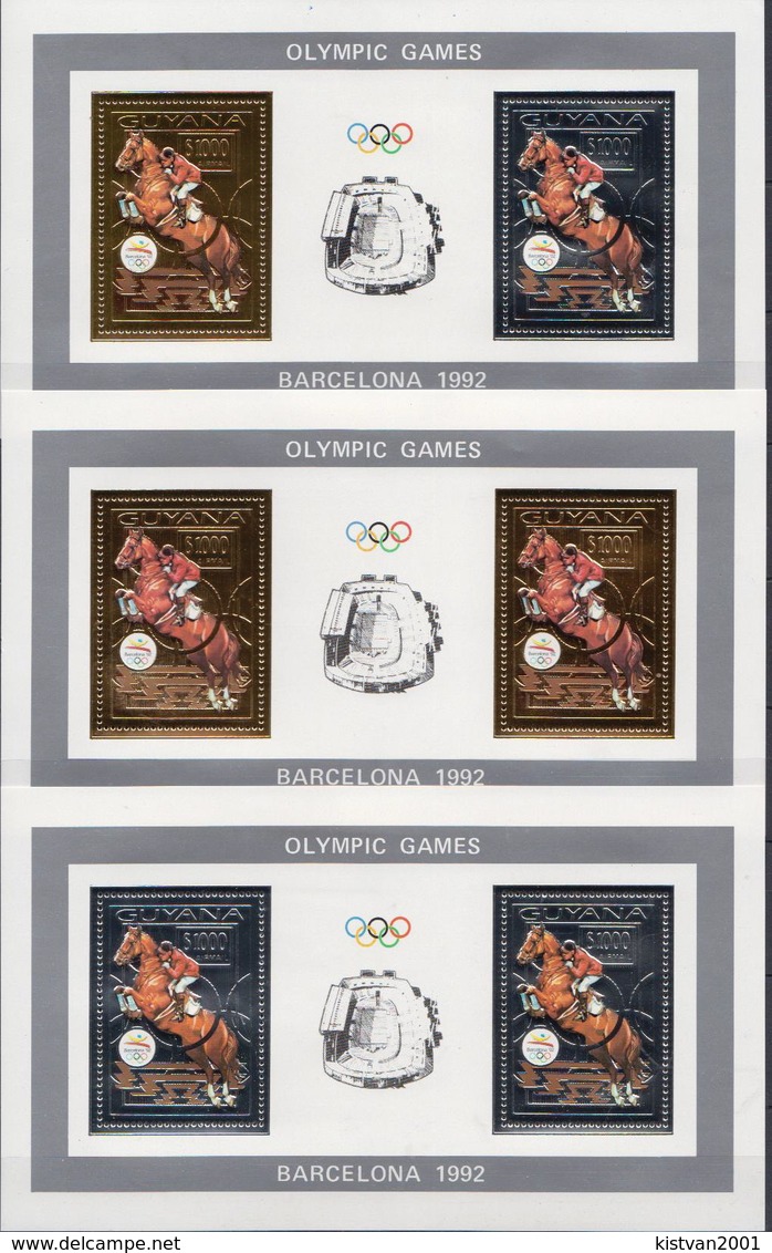 Guyana MNH Gold And Silver Foil Stamps In 3 Different SSs - Ete 1992: Barcelone