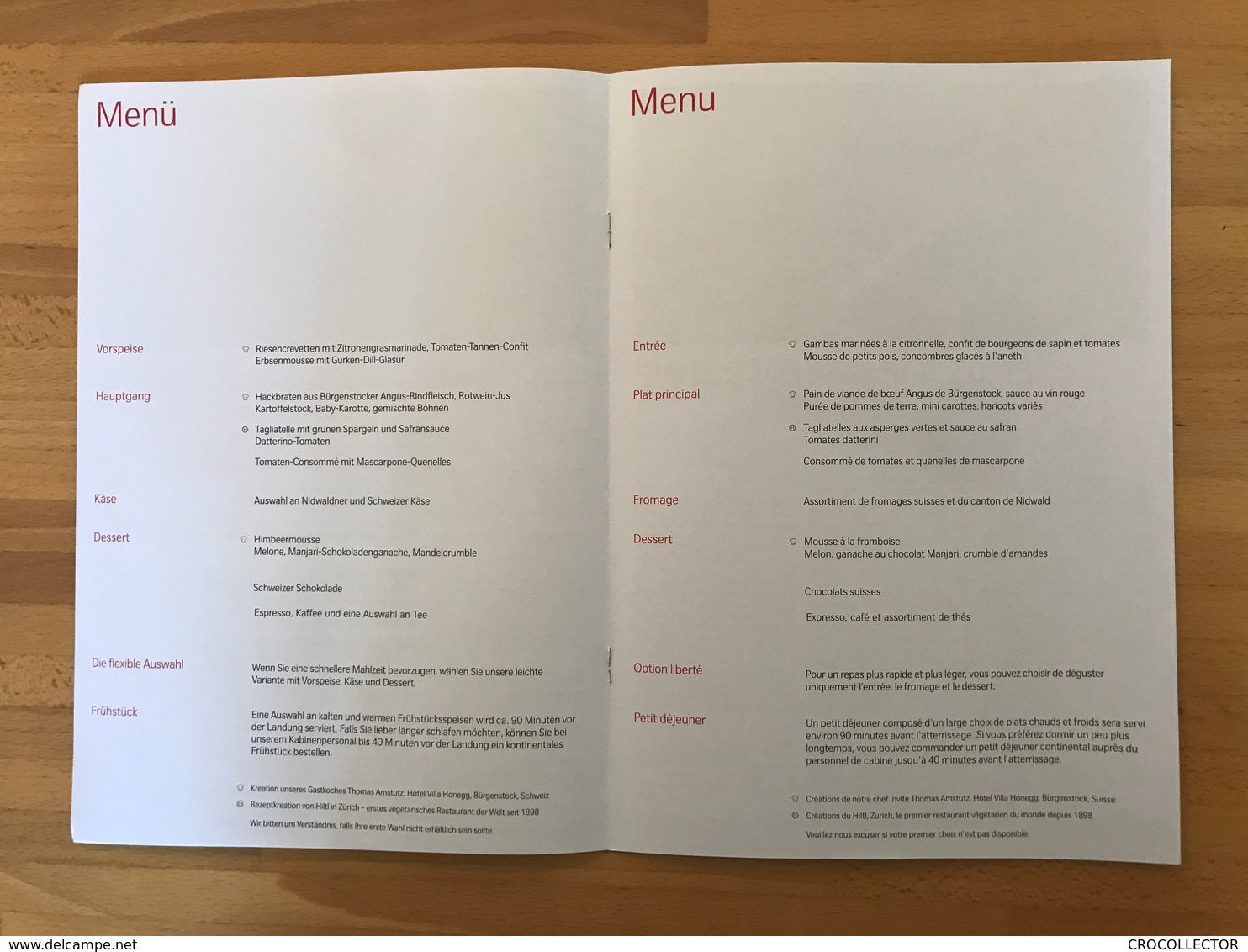 SWISS Business Menu - Menu Cards