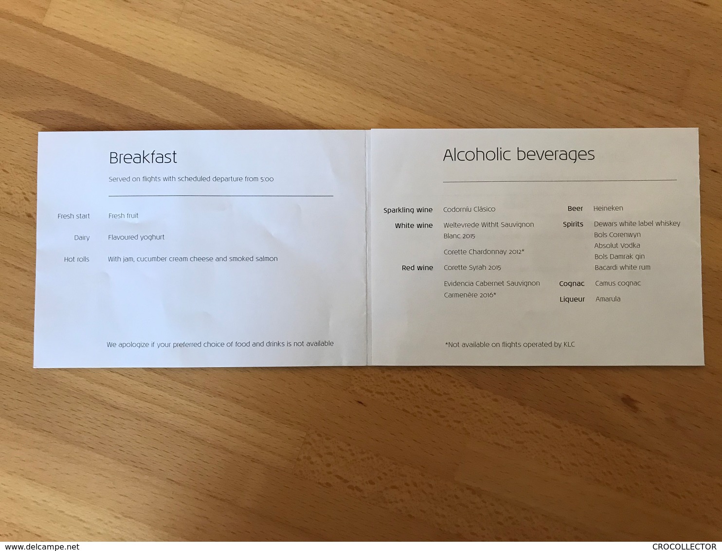 KLM MENU I15288 - Menu Kaarten