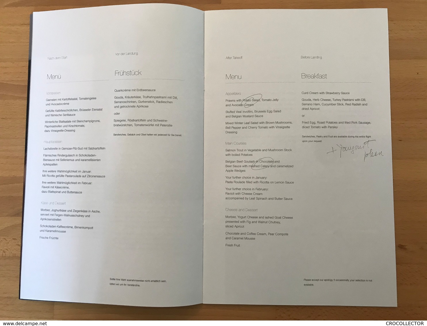 LUFTHANSA BUSINESS CLASS MENU LH 510 01/13-02/13 - Menükarten