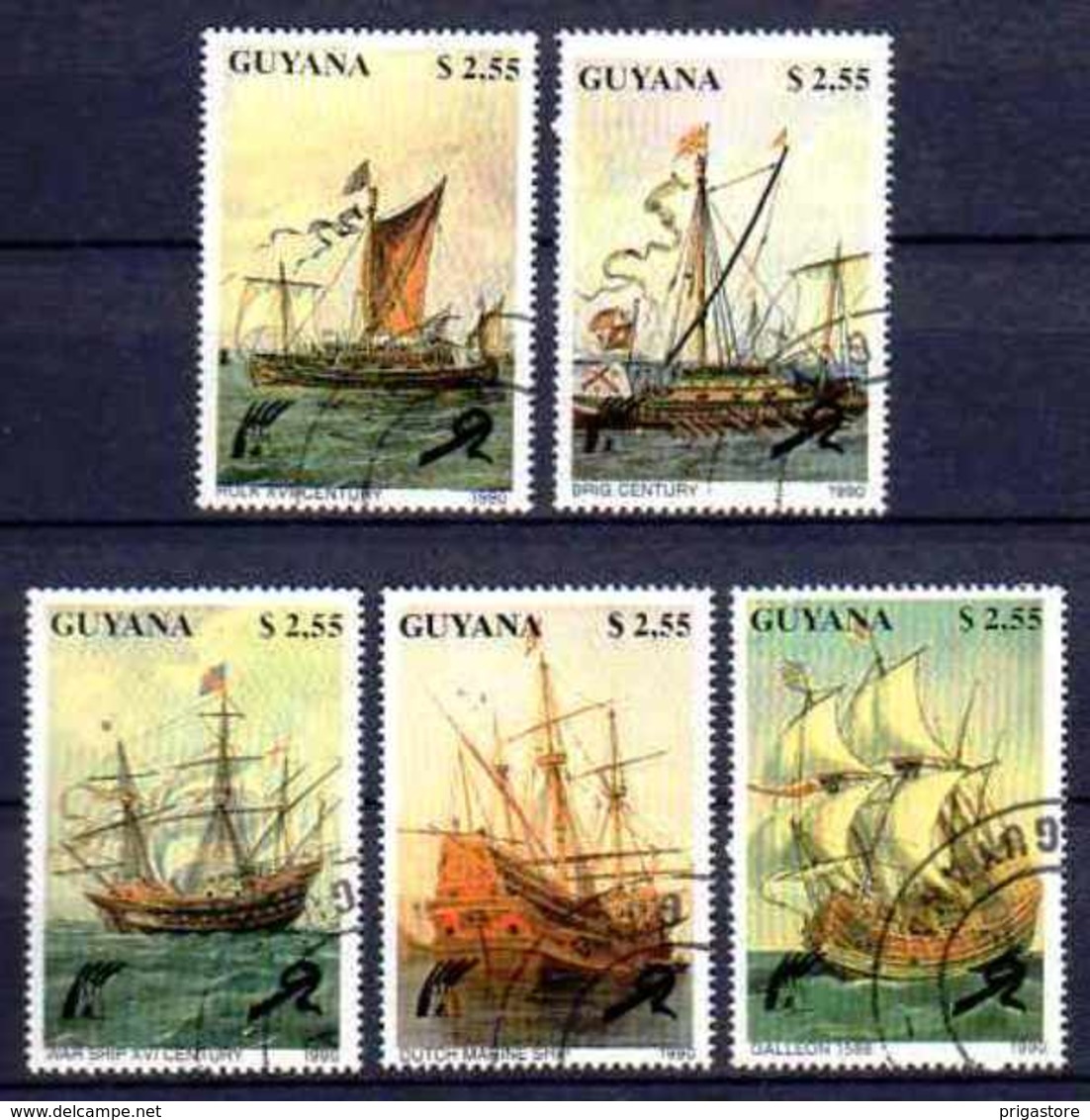 GUYANA BATEAUX 1990 (33) N° Yvert 2359 à 2363 Oblitérés Used - Guyana (1966-...)
