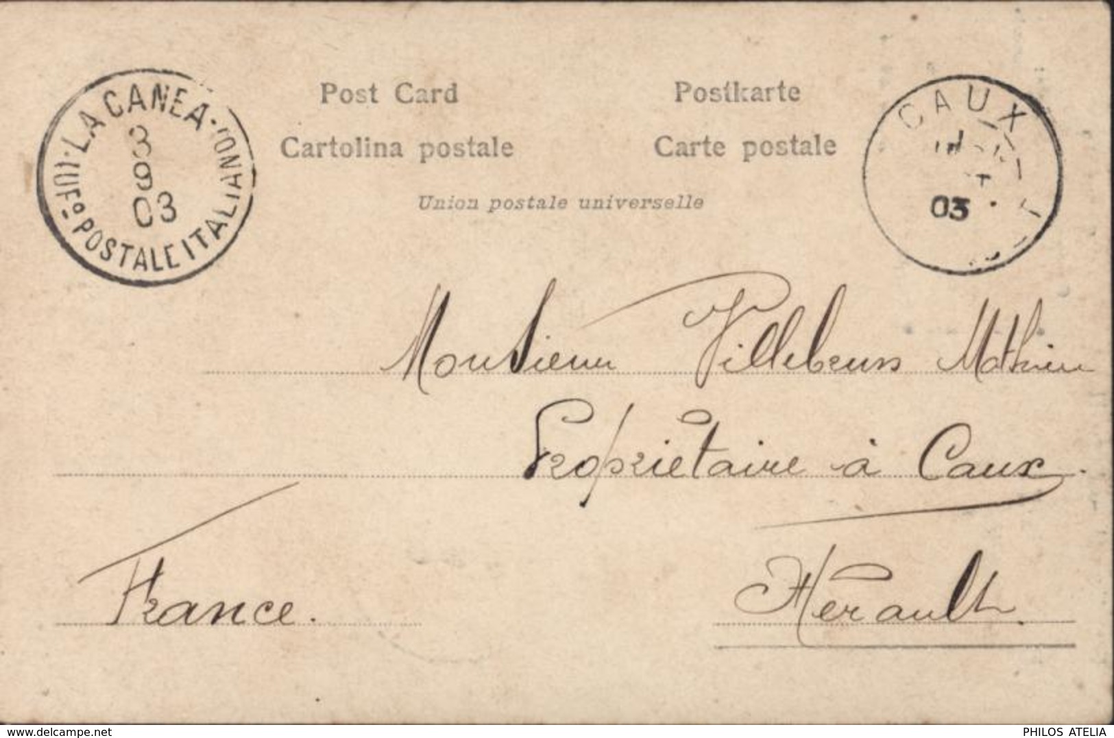 YT 64 Poste Italiane Ufficio Postale Italiano La Canea 3 9 03 Crète CPA Arlecchino Maria Alberti Pour Caux France - La Canea