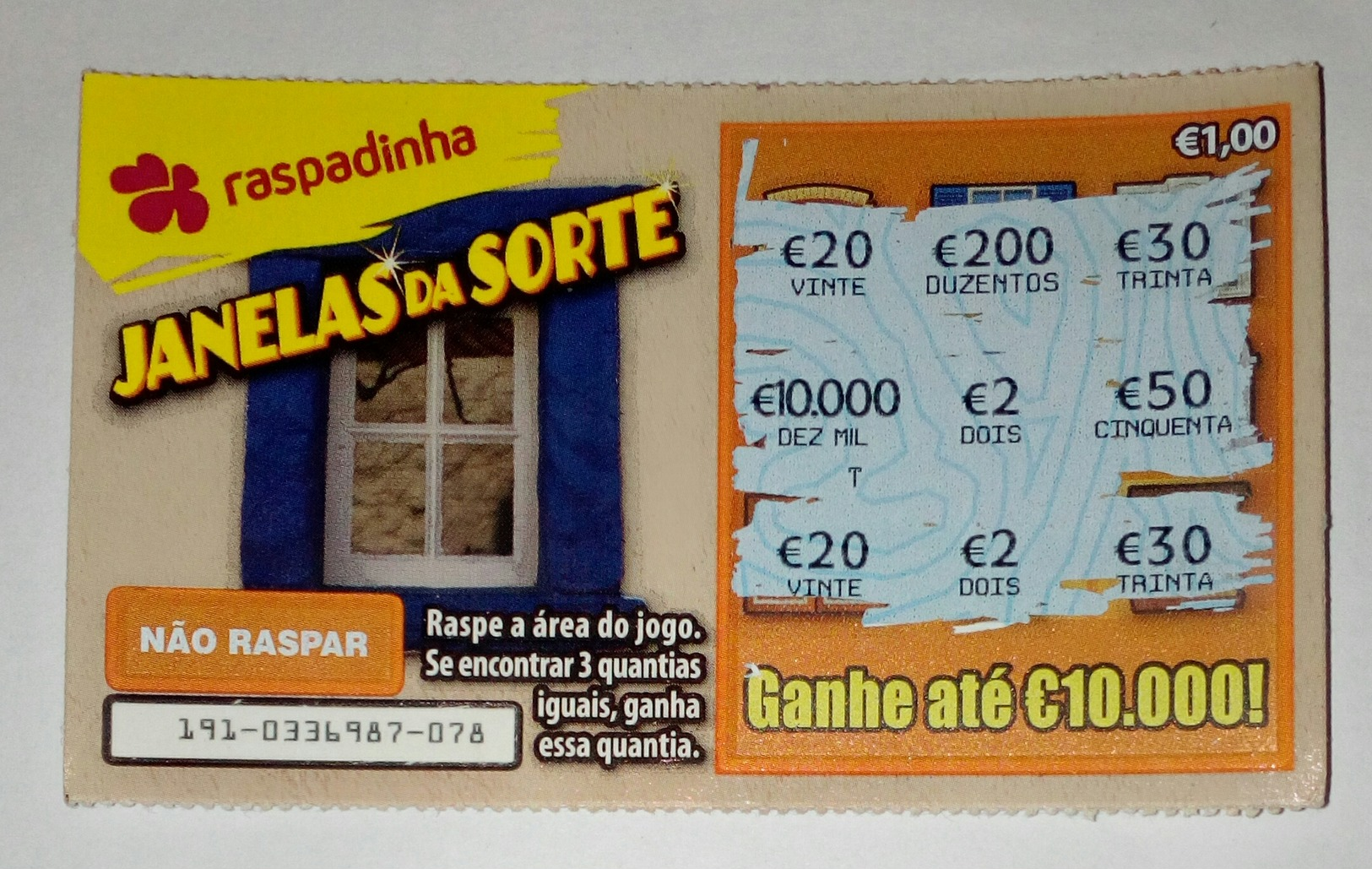 Billet De Loterie Instantanée,  Janelas Da Sorte. Portugal - Billetes De Lotería