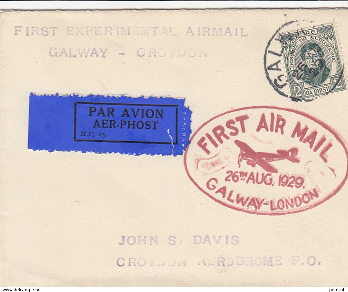 Ireland To GB Air Cover 1929 First Experimental Fly Galway-Croydon RR - Airmail