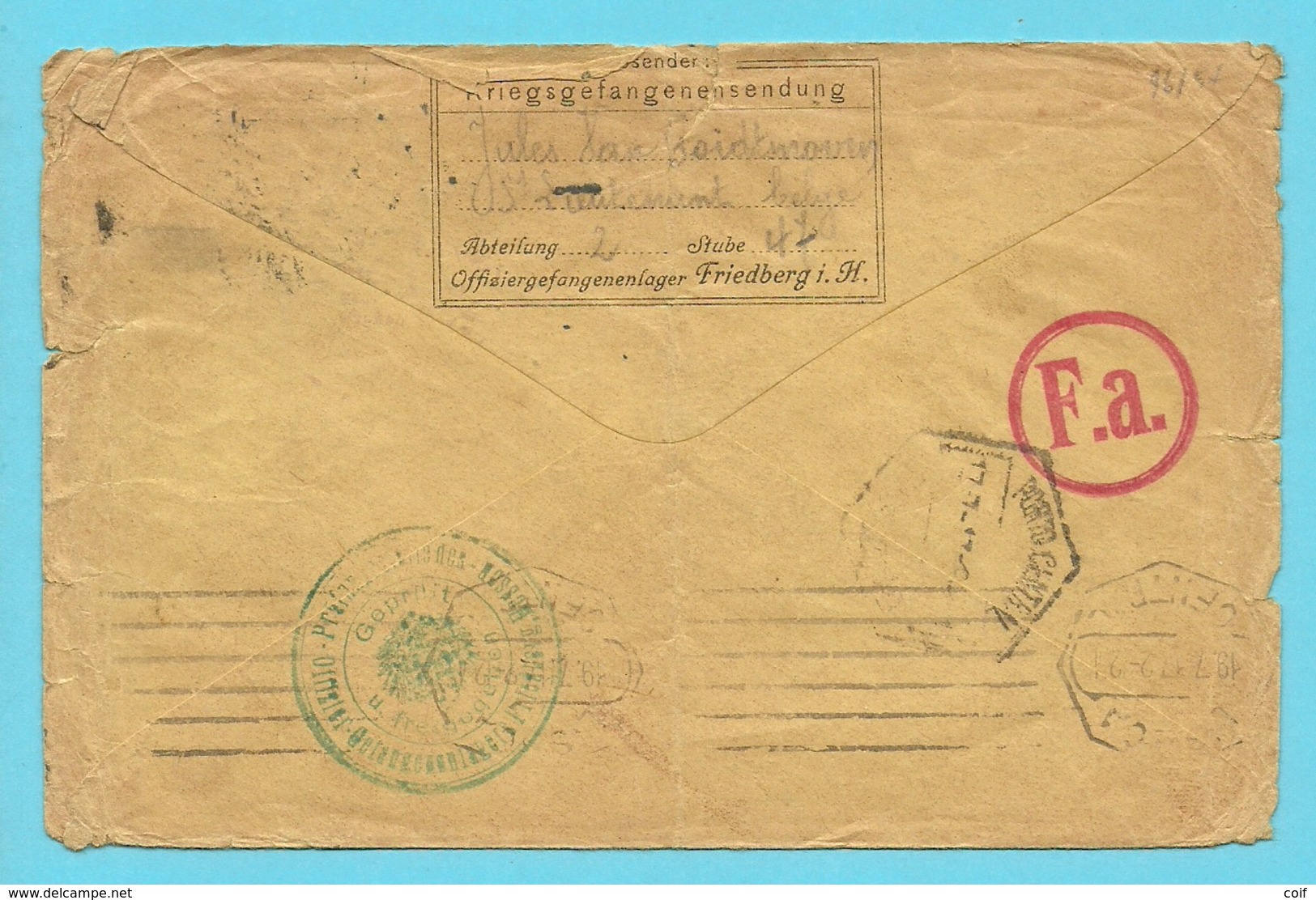 Brief Van OFFISIERGEFANGENENLAGER FRIEDBERG (Luitenant Belge) , Stempel Op 11/6/17 Naar Camp Allianco / Porto / Portugal - Krijgsgevangenen