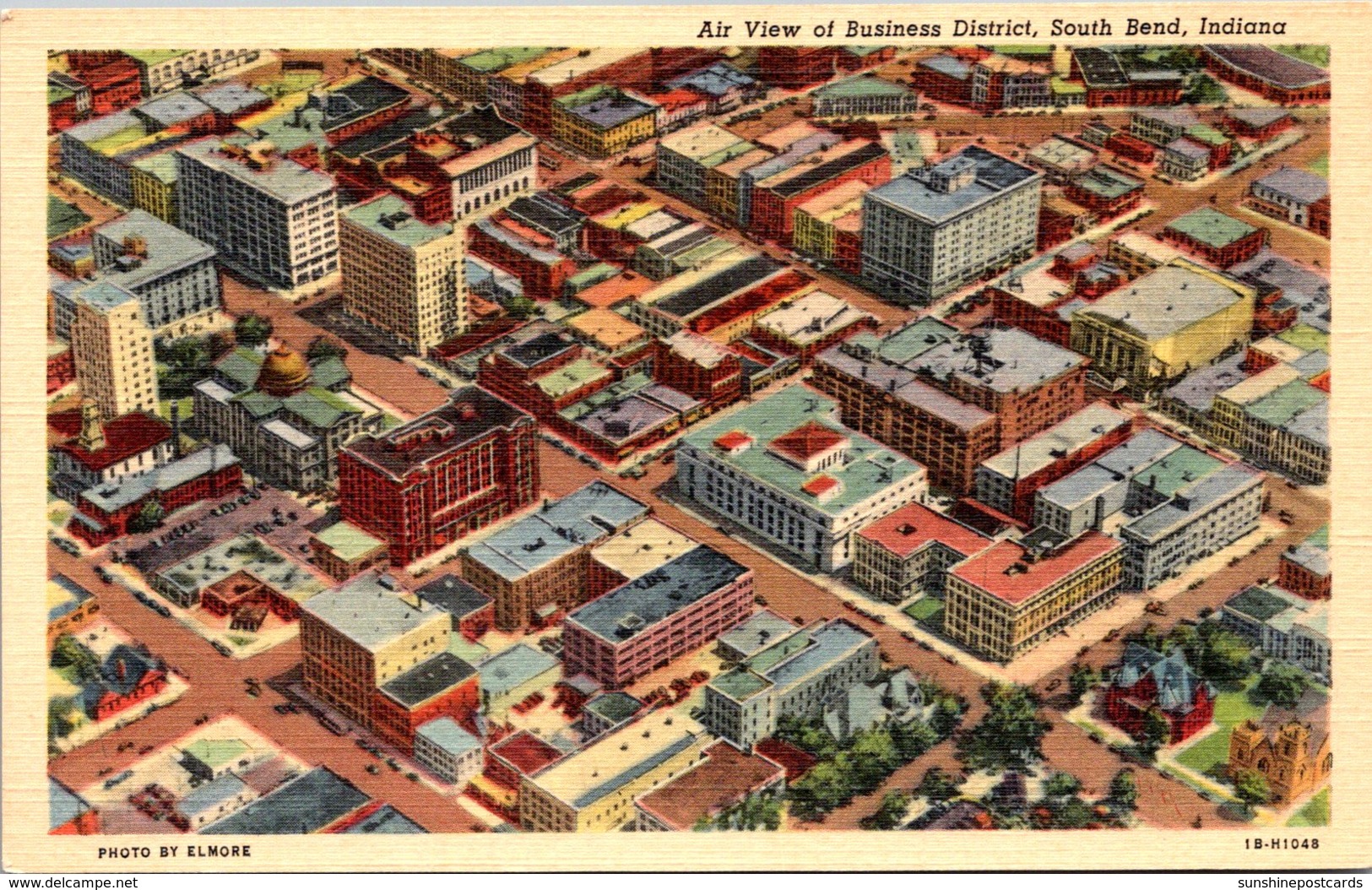 Indiana South Bend Aerial View Business District Curteich - South Bend