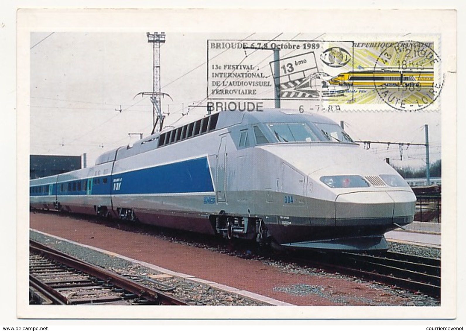 FRANCE - OMEC "Brioude - 13eme Festival International De L'Audiovisuel Ferroviaire" 1989 Sur CPM TGV Atlantique - Trenes