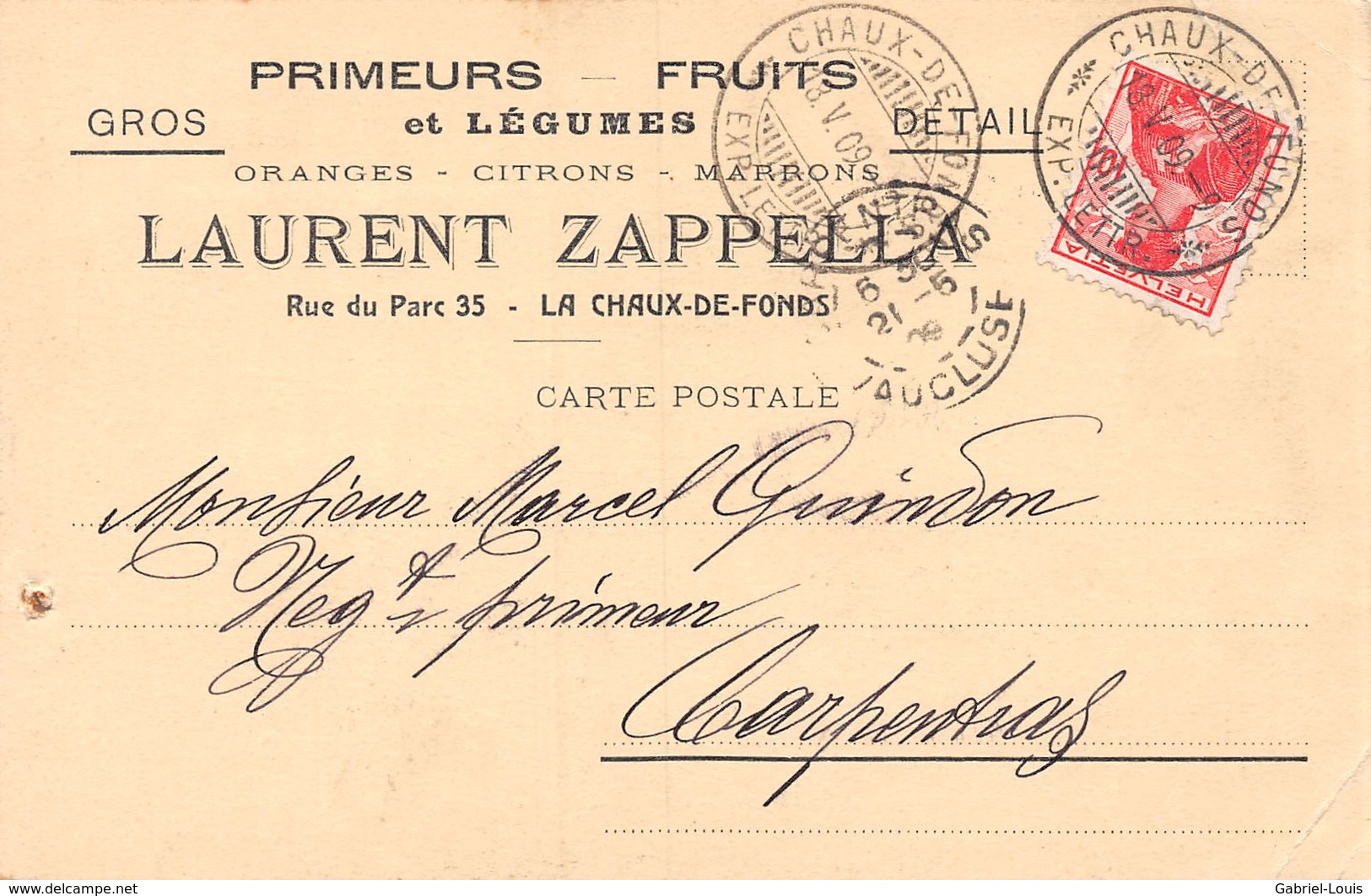 La Chaux-de-Fond - Carte Commerciale Laurent Zapelle Fruits Et Légumes - Other & Unclassified