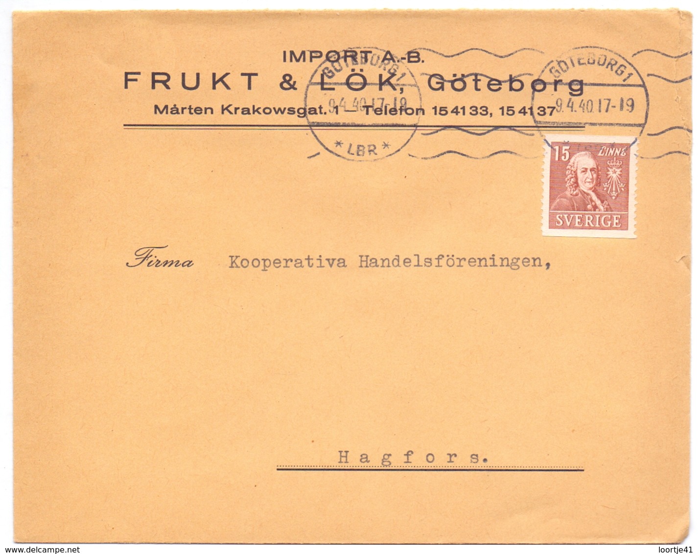 Omslag Enveloppe Kuvert - Pub Reklam Reclame - Import Frukt & Lök - Göteborg Suède Zweden Sverige - 1940 - Postal Stationery