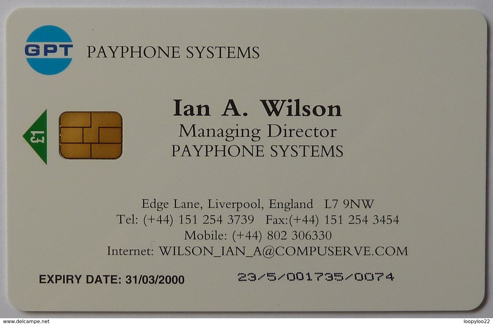 UK - Great Britain - GPT - Smartcard - PRO418 - Ian A Wilson - 23/5/001735/... - 31/03/2000 - Altri & Non Classificati