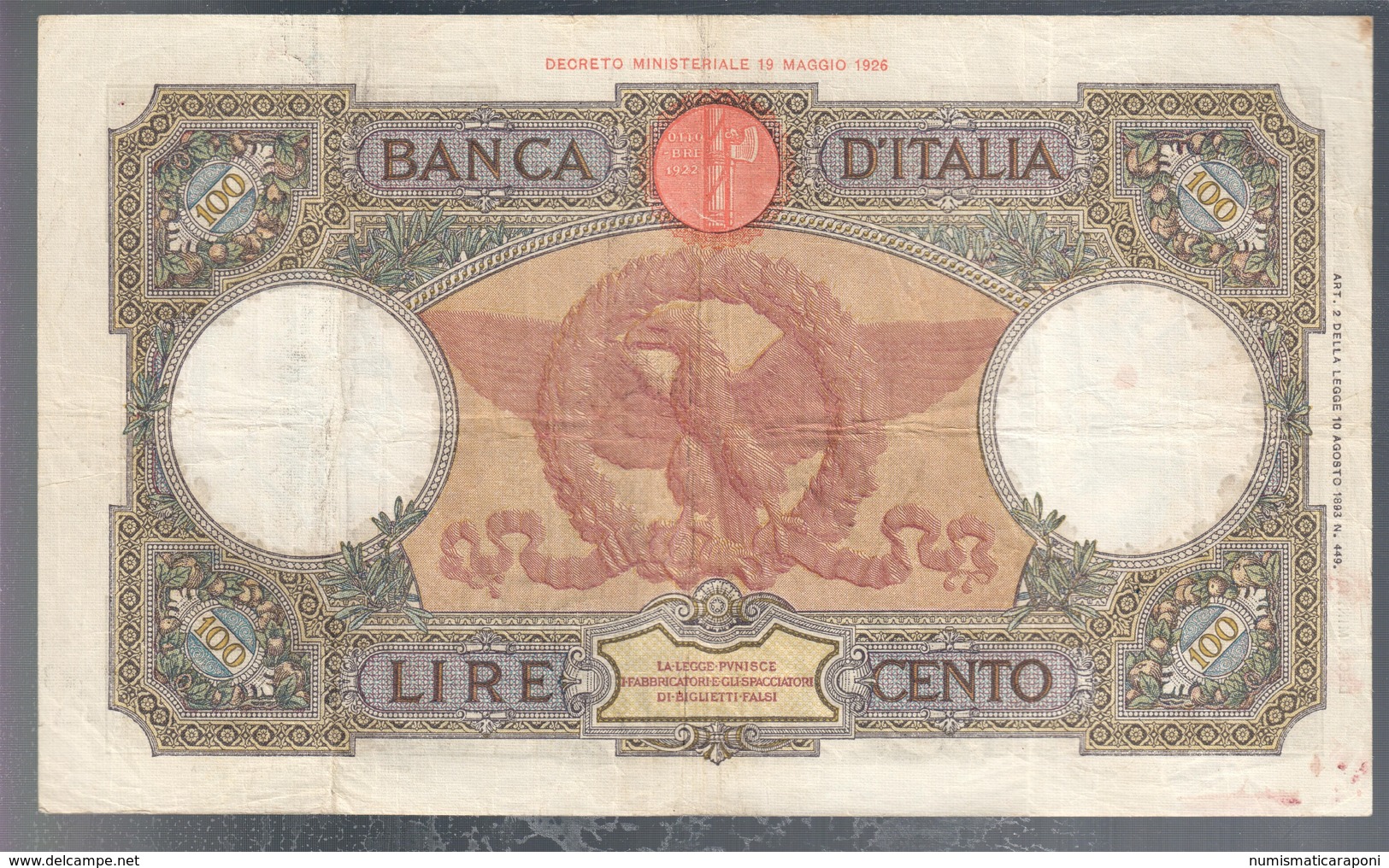 100 Lire Capranesi Roma Guerriera 18 08 1936 Fascio Roma La Prima Banconota Imperiale Rara Bb+ Naturale LOTTO 3236 - 100 Liras