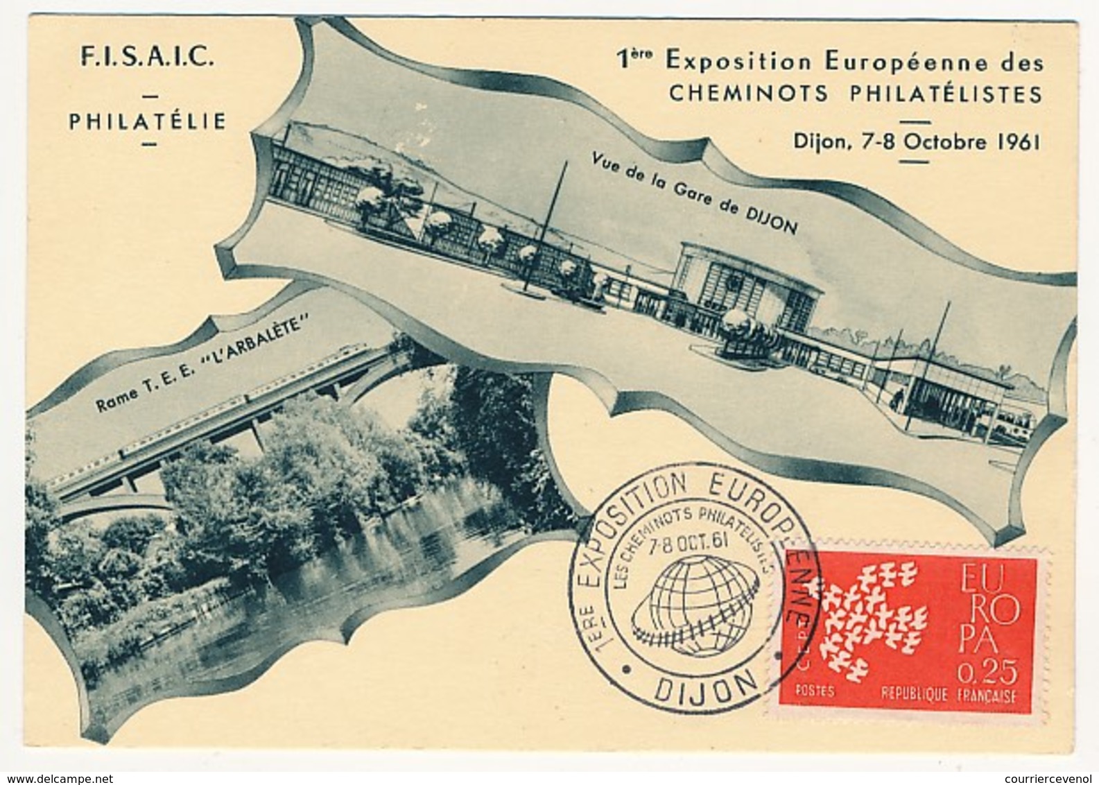 FRANCE - Cachet Temp "1ere Exposition Européenne Cheminots Philatélistes - DIJON - 7/8 Oct 1961 - Eisenbahnen