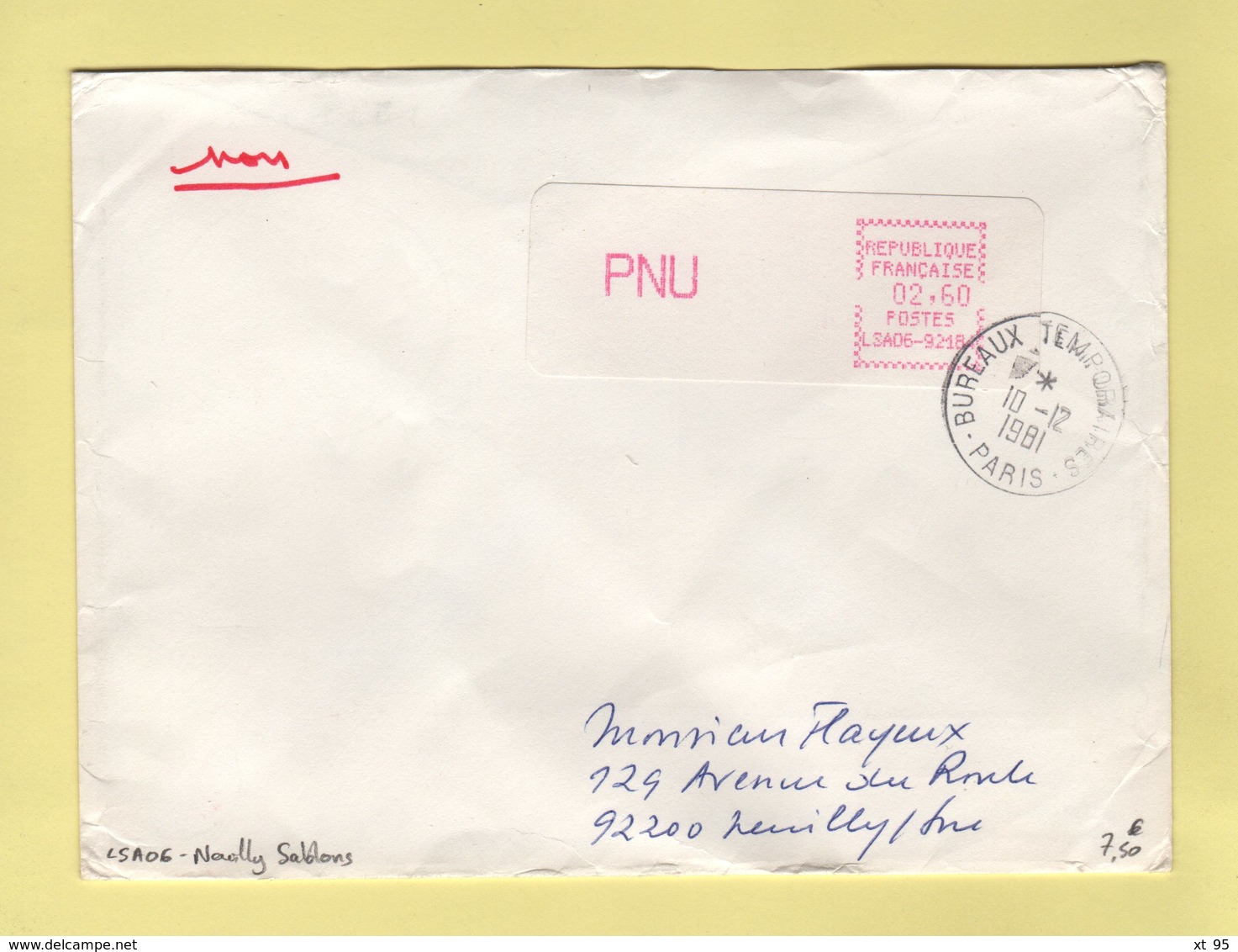 Distributeurs - LSA06 - PNU 2.60 - Neuilly Sablons - 1981 - Briefe U. Dokumente