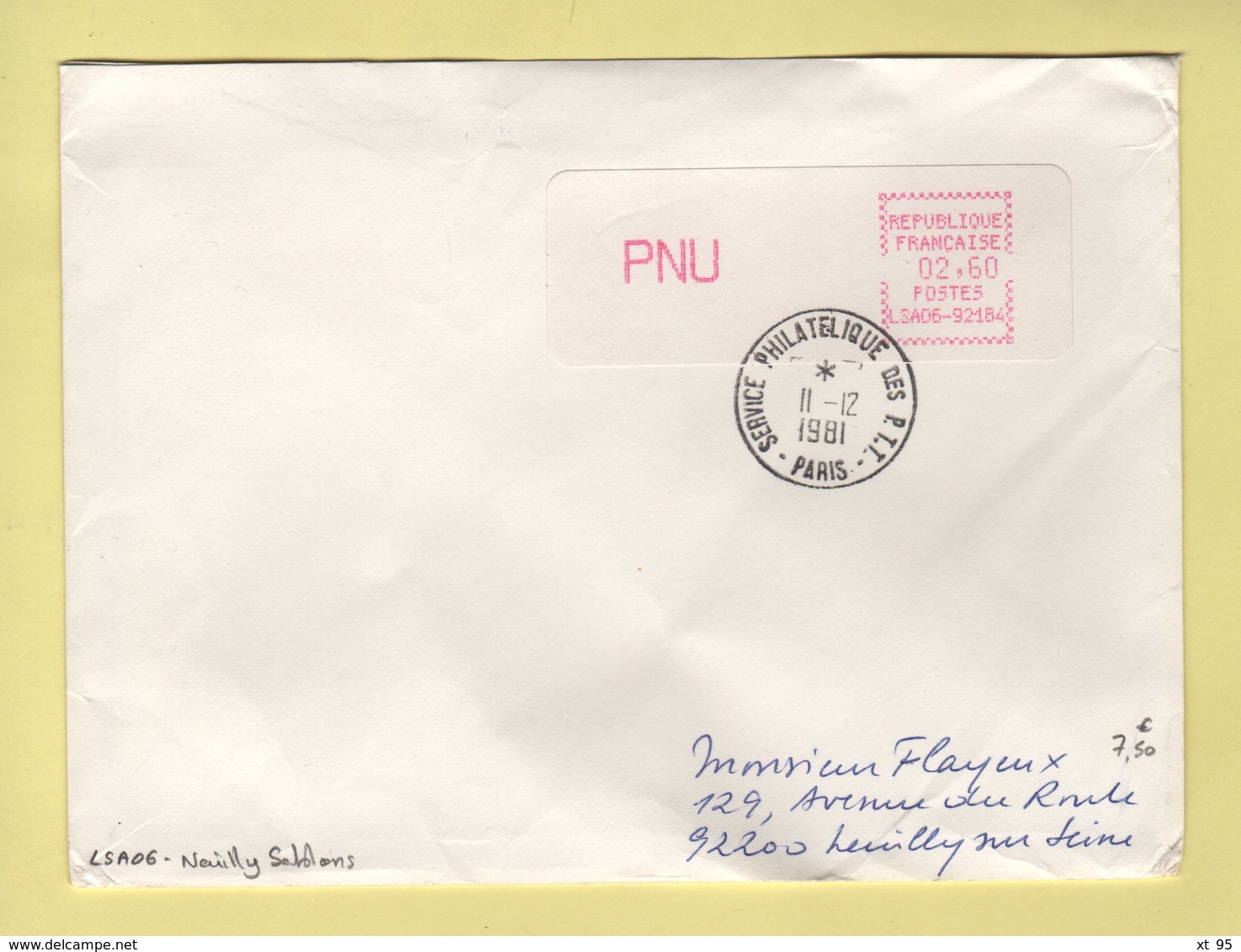 Distributeurs - LSA06 - PNU 2.60 - Neuilly Sablons - 1981 - Lettres & Documents