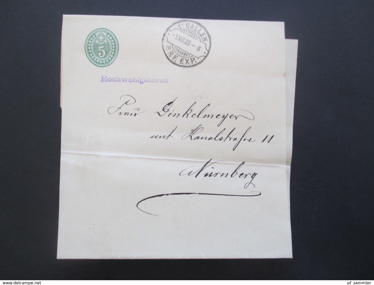 Schweiz 1903 Streifband Nach Nürnberg Mit St. Gallen Rasierklingenstempel Brf. Exp. - Lettres & Documents