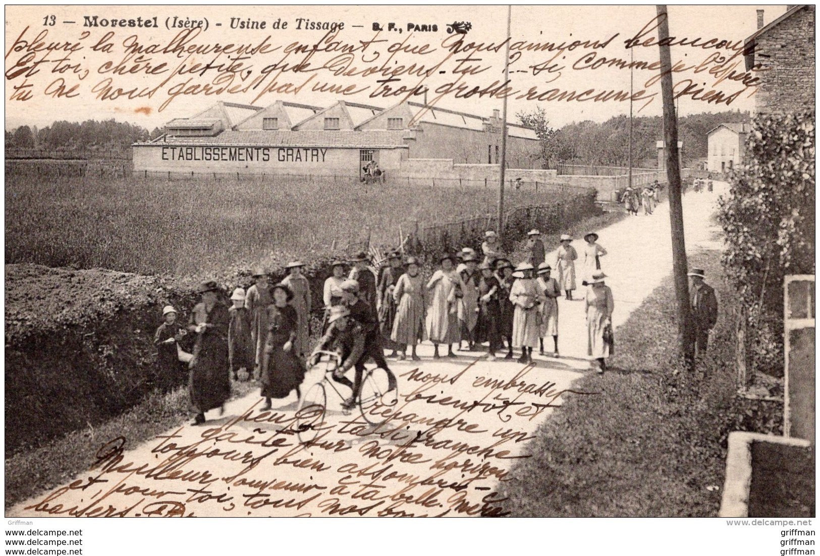 MORESTEL USINE DE TISSAGE ETABLISSEMENTS GRATRY SORTIE DES OUVRIERS 1918 TBE - Morestel