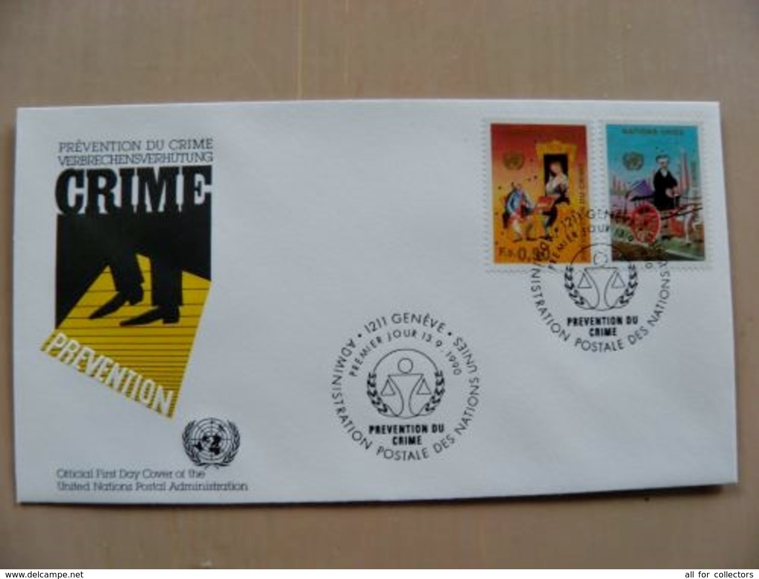 Fdc Cover UN United Nations Geneve Switzerland 1990 Crime Prevention - Lettres & Documents