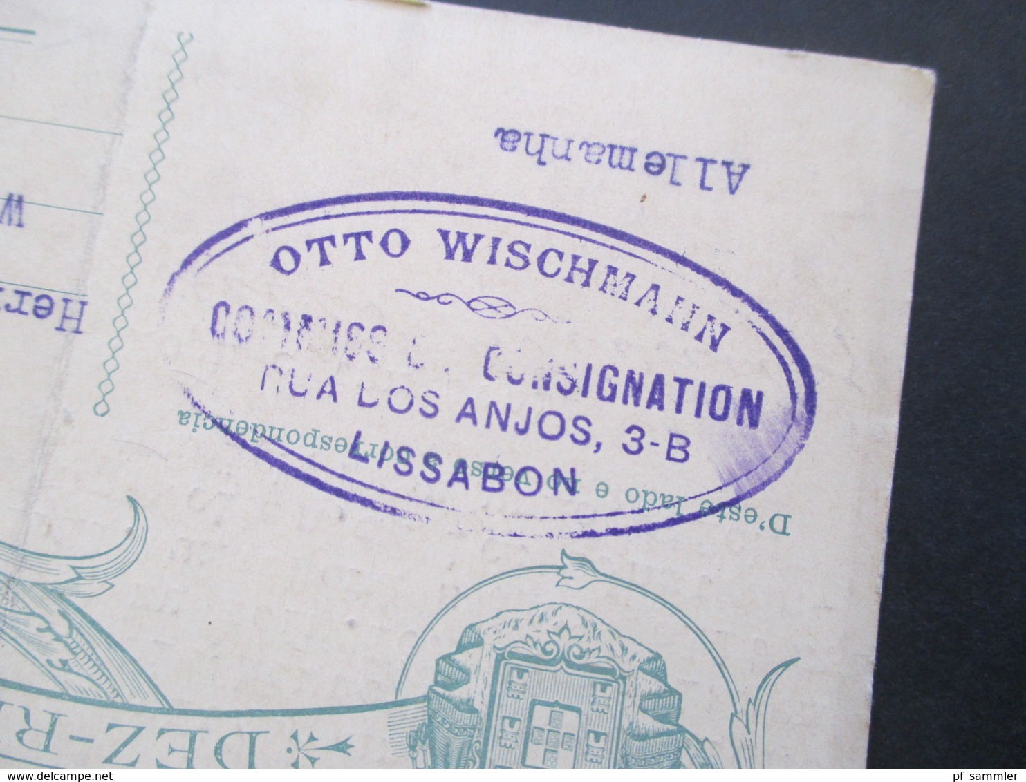 Portugal 1909 Ganzsache Mit Zusatzfranktur 10 Reis Firmenkarte Otto Wischmann Lissabon Nach Nürnberg - Cartas & Documentos