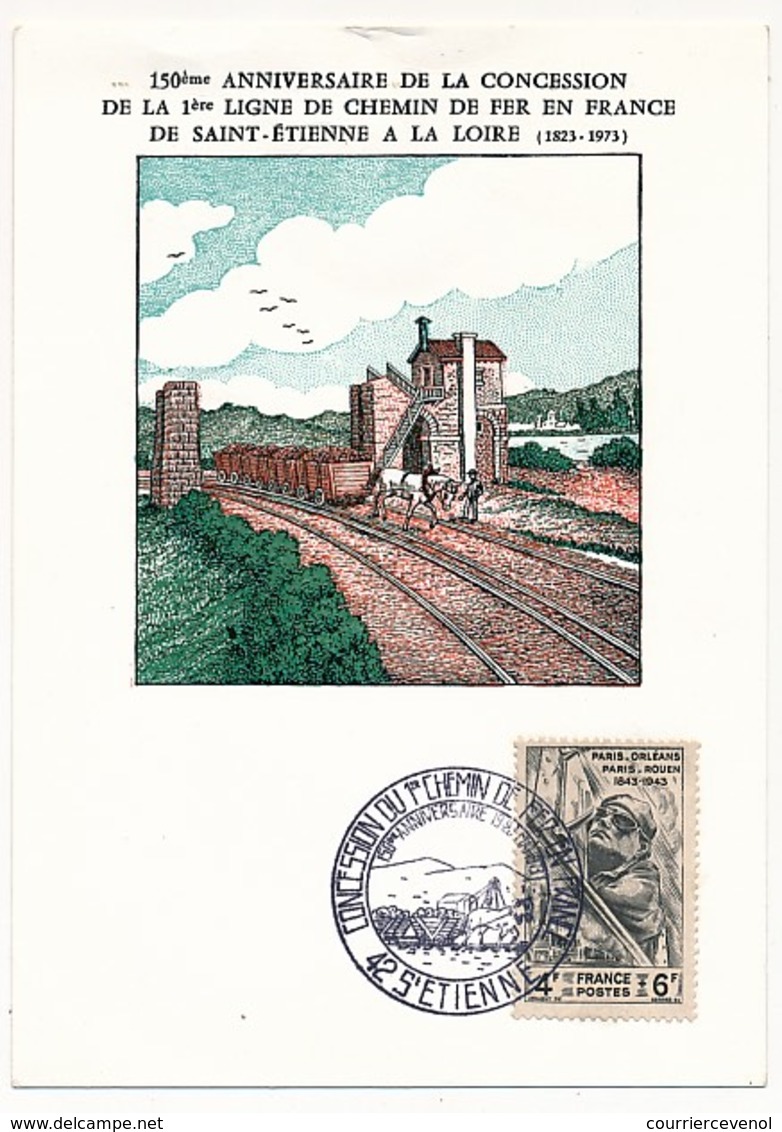 FRANCE - Cachet Temp "Concession Du 1er Chemin De Fer En France - 42 Saint Etienne" S/carton Illustré - Eisenbahnen