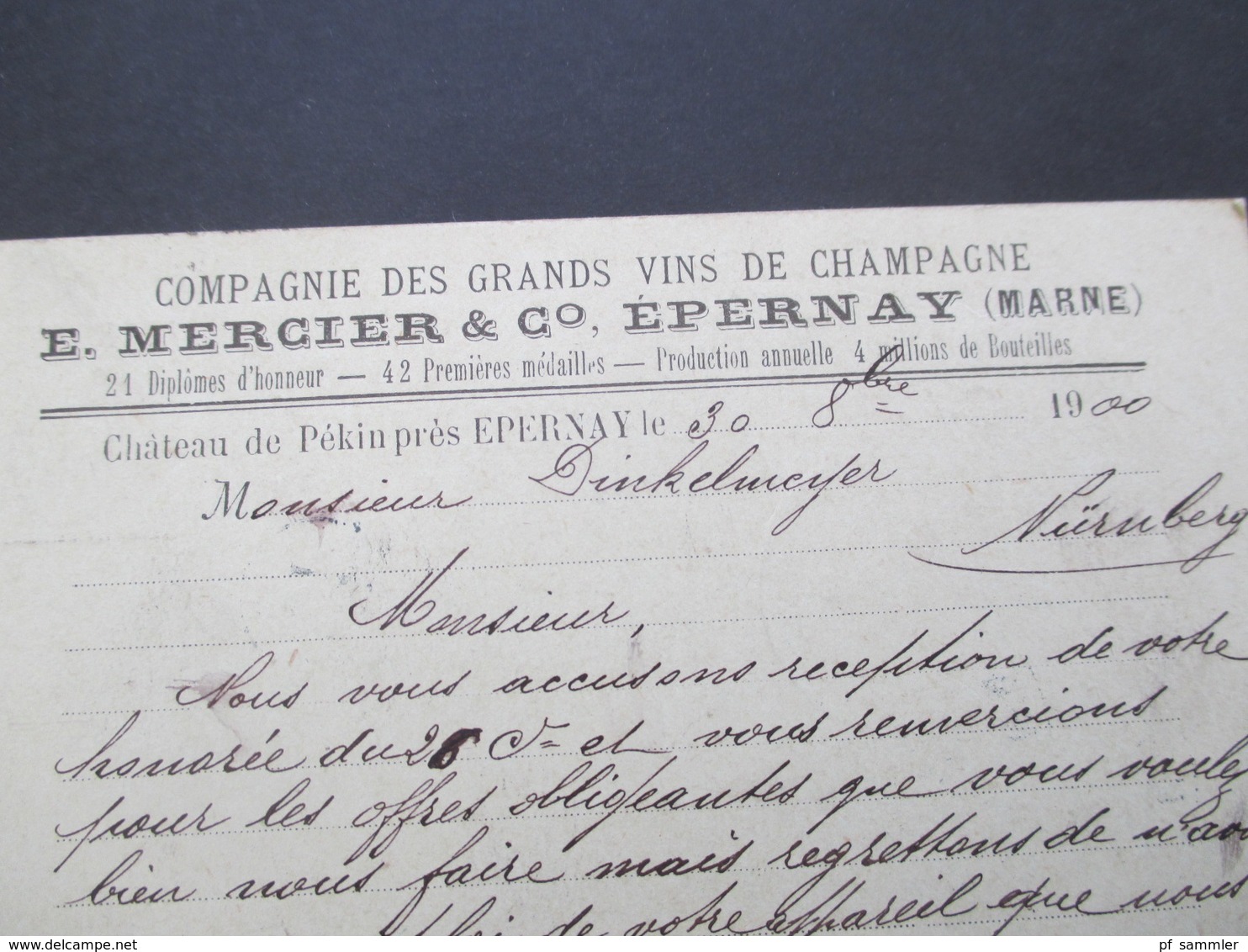 Frankreich 1900 Ganzsache Stempel Epernay Marne Gedruckte Firmenkarte Grand Vins De Champagne E. Mercier & Co - 1898-1900 Sage (Type III)